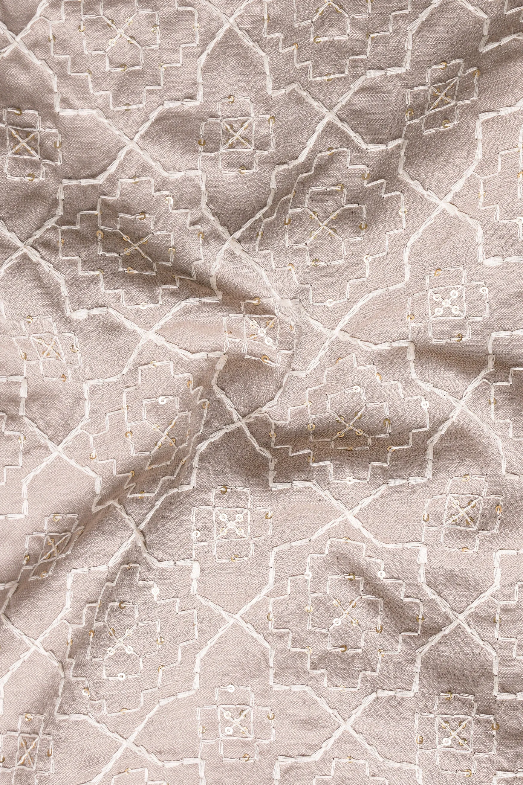 Chalice Brown Trellis Pattern Thread and Sequin Embroidered Designer Viscose Nehru Jacket sold by French Crown product image thumbnail 3