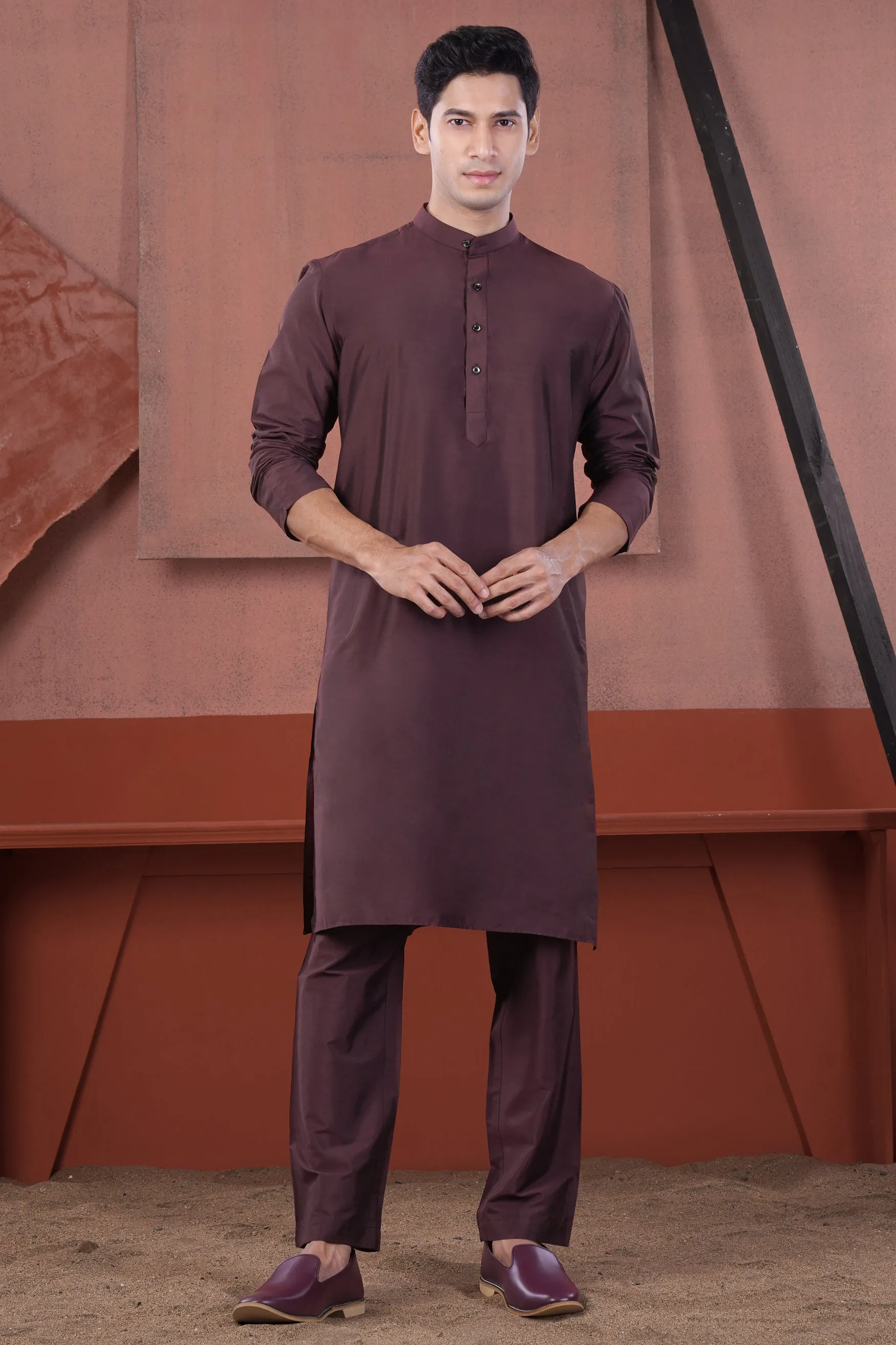Kalamata Maroon Subtle Sheen Viscose Pajama F-8943 sold by French Crown product image thumbnail 4