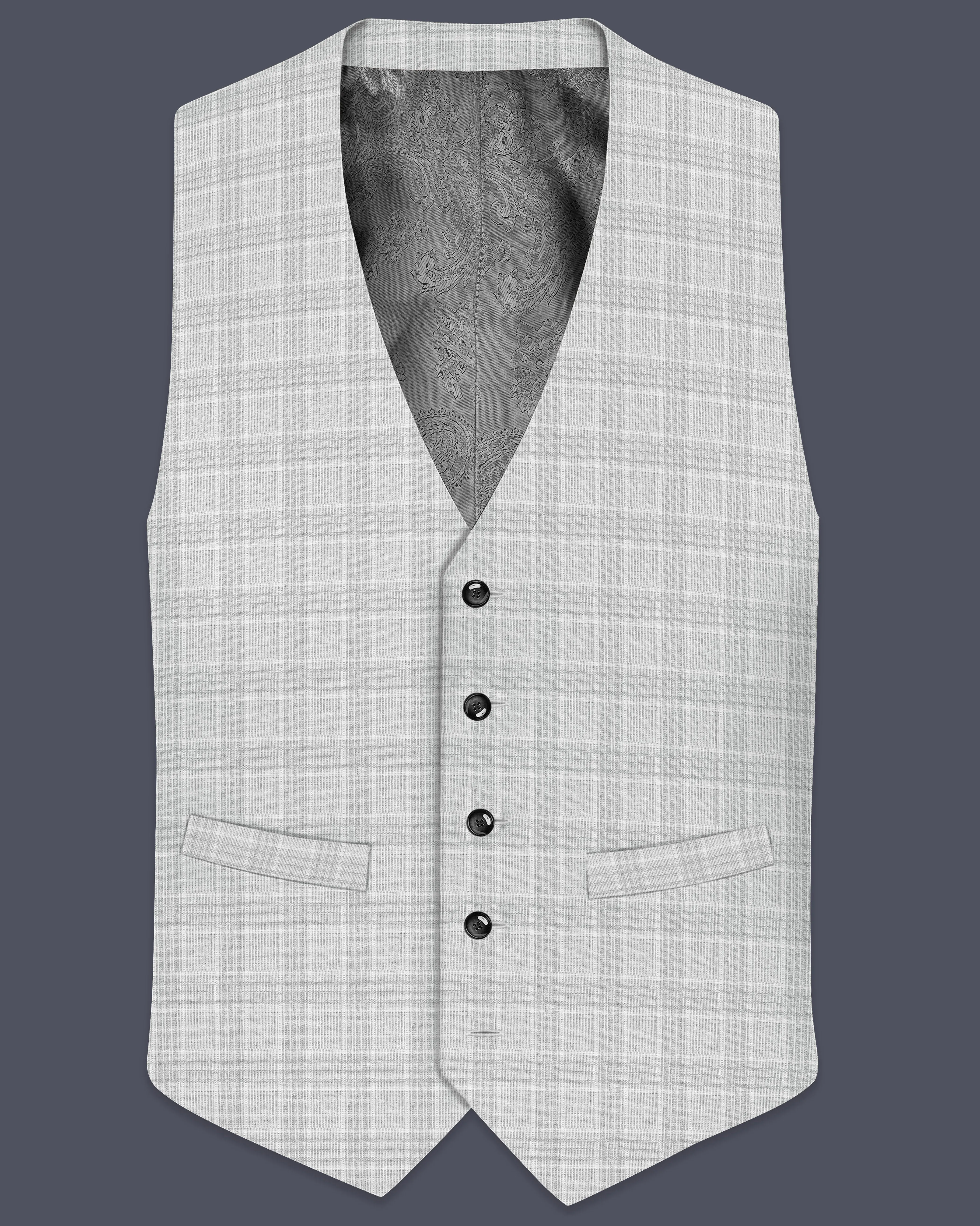 Cloud Gray Plaid Wool Rich Waistcoat sold by French Crown