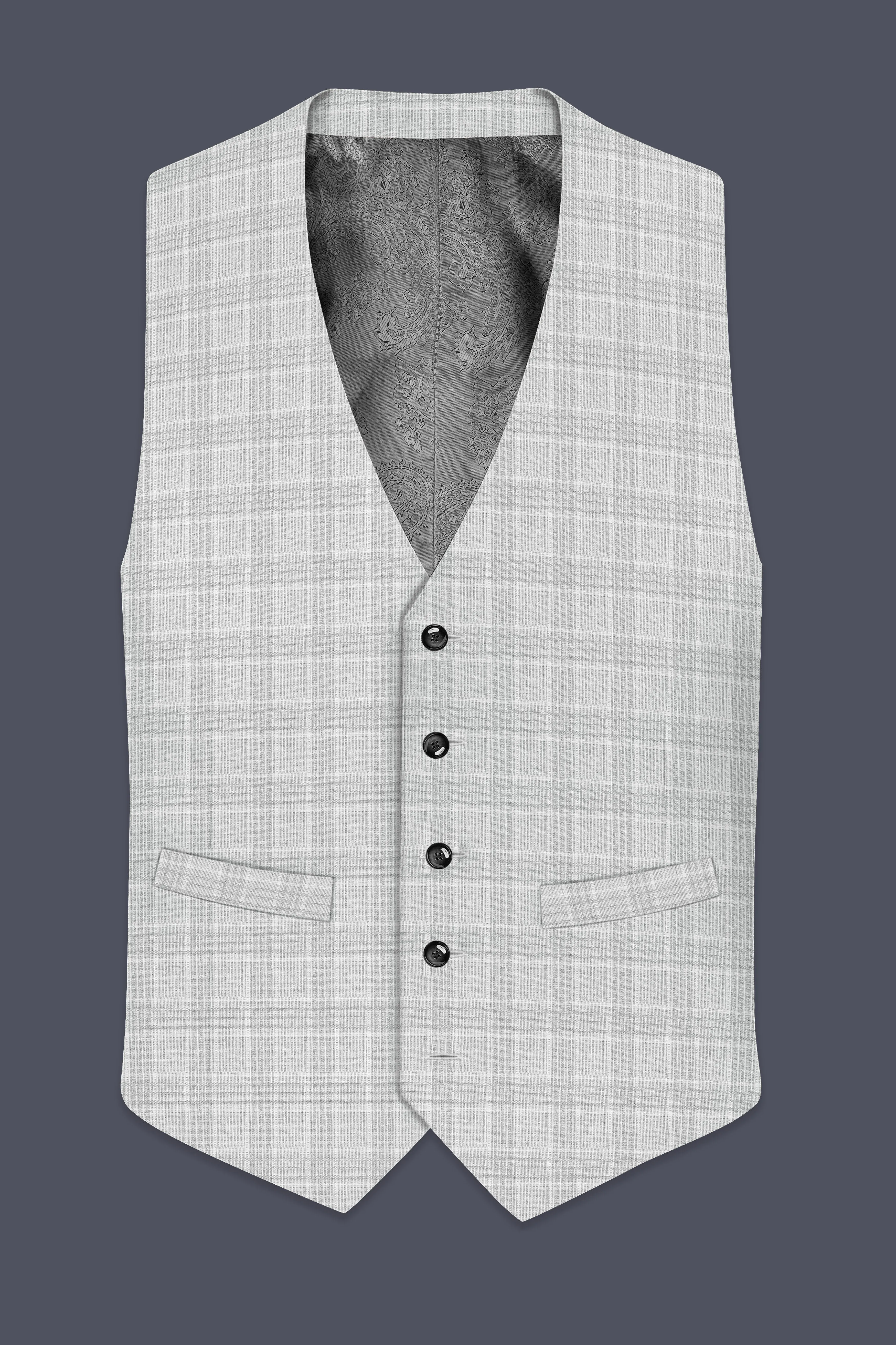 Cloud Gray Plaid Wool Rich Waistcoat sold by French Crown product image thumbnail 2