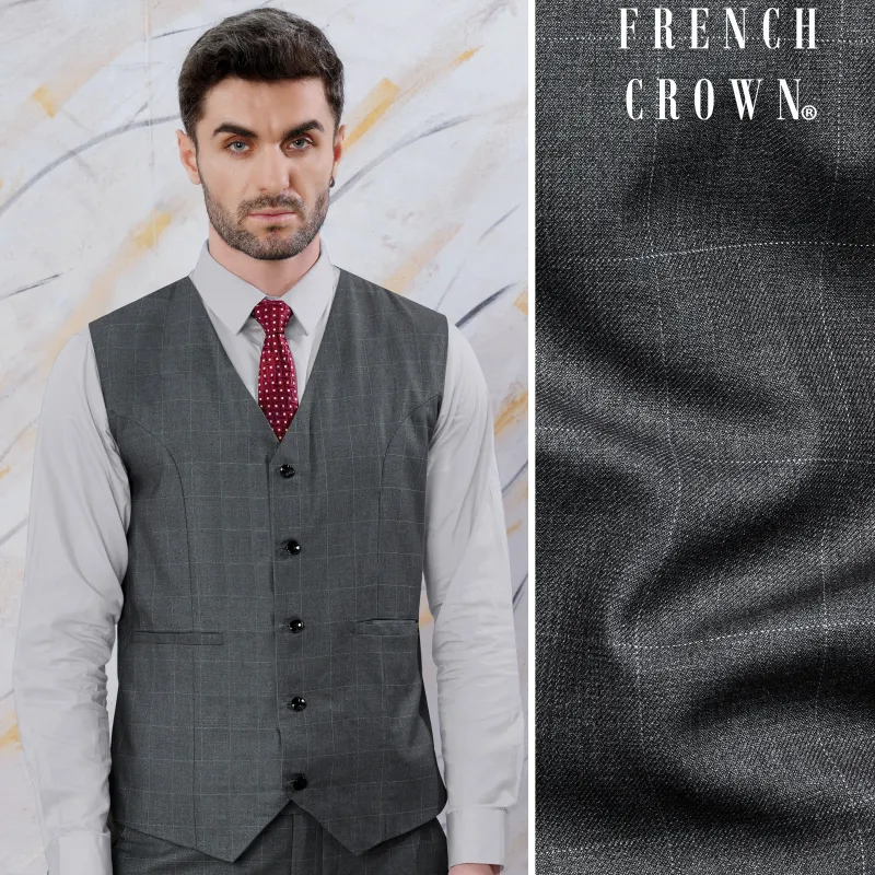 Arsenic Gray Windowpane Wool Rich Waistcoat sold by French Crown