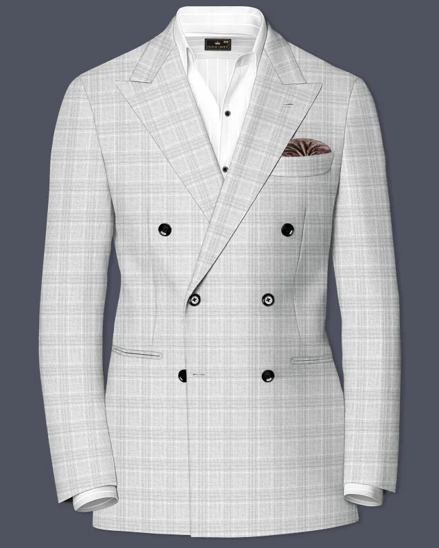 Cloud Gray Plaid Wool Rich Double Breasted Blazer sold by French Crown