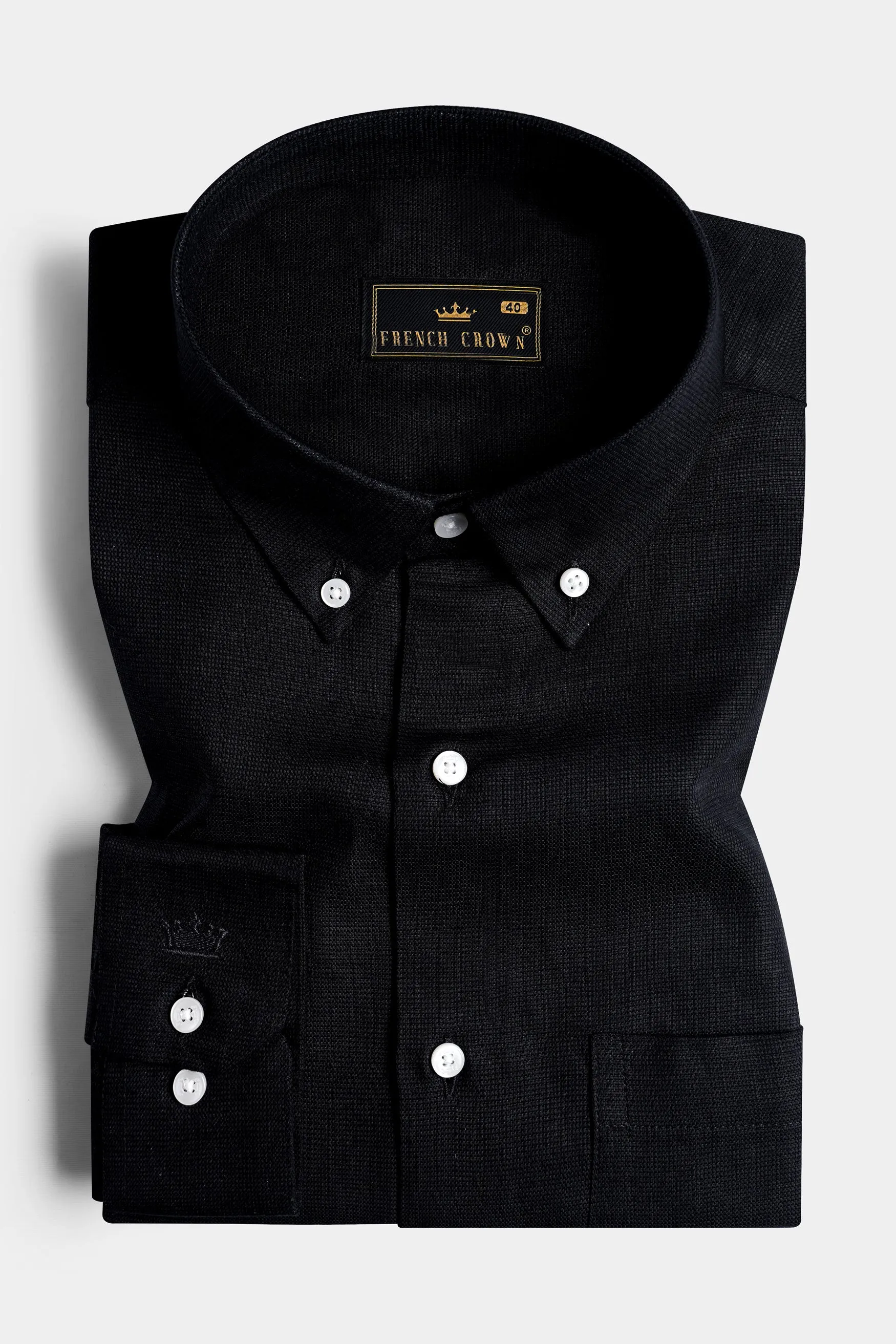 Jade Black Dobby Textured Premium Giza Cotton Button Down Shirt sold by French Crown product image thumbnail 3