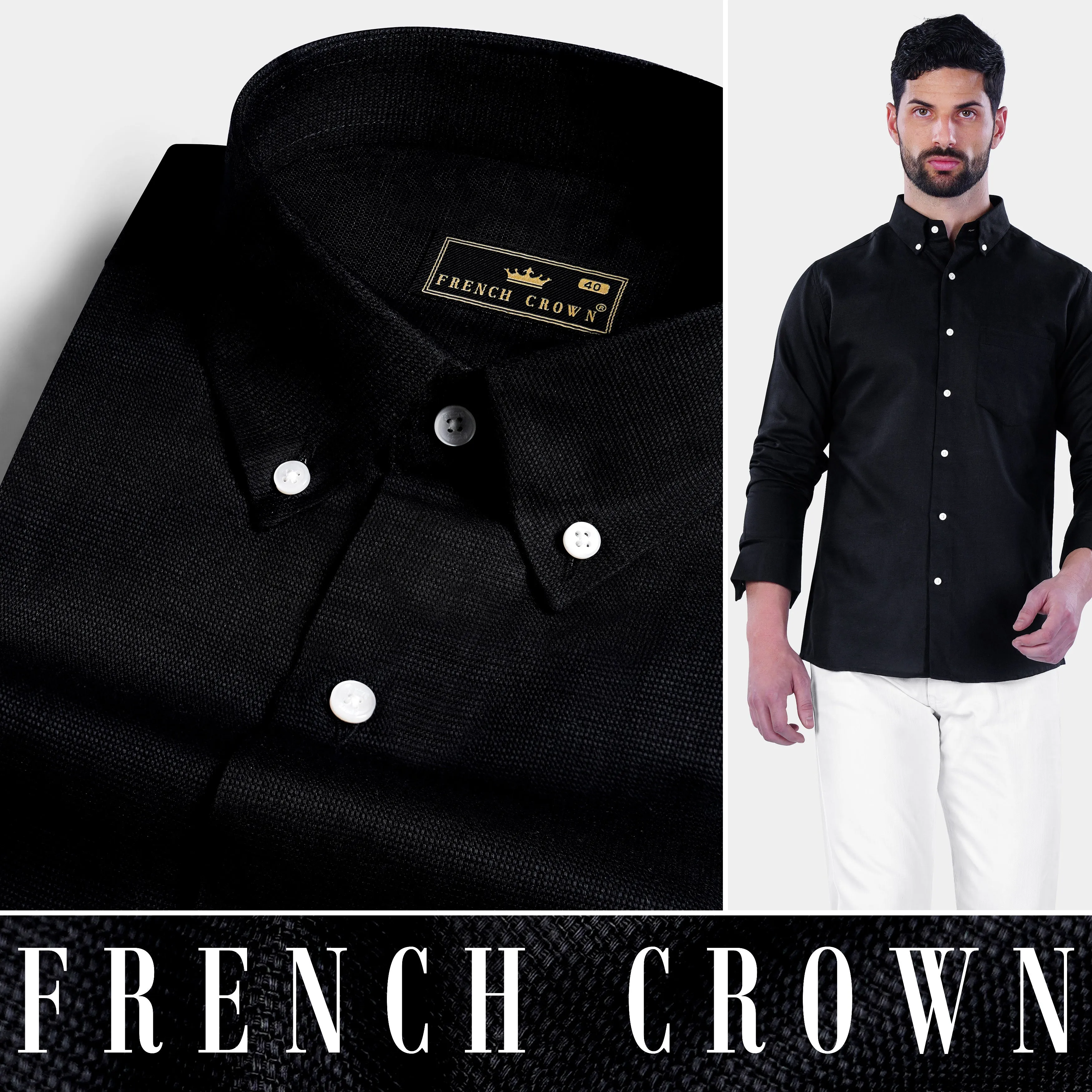 Jade Black Dobby Textured Premium Giza Cotton Button Down Shirt sold by French Crown product image thumbnail 4