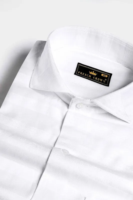 Bright White Velvet Striped Dobby Textured Premium Giza Cotton Shirt sold by French Crown