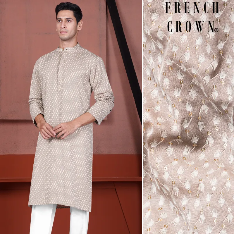 Clam Shell Brown Embroidered Viscose Designer Kurta sold by French Crown