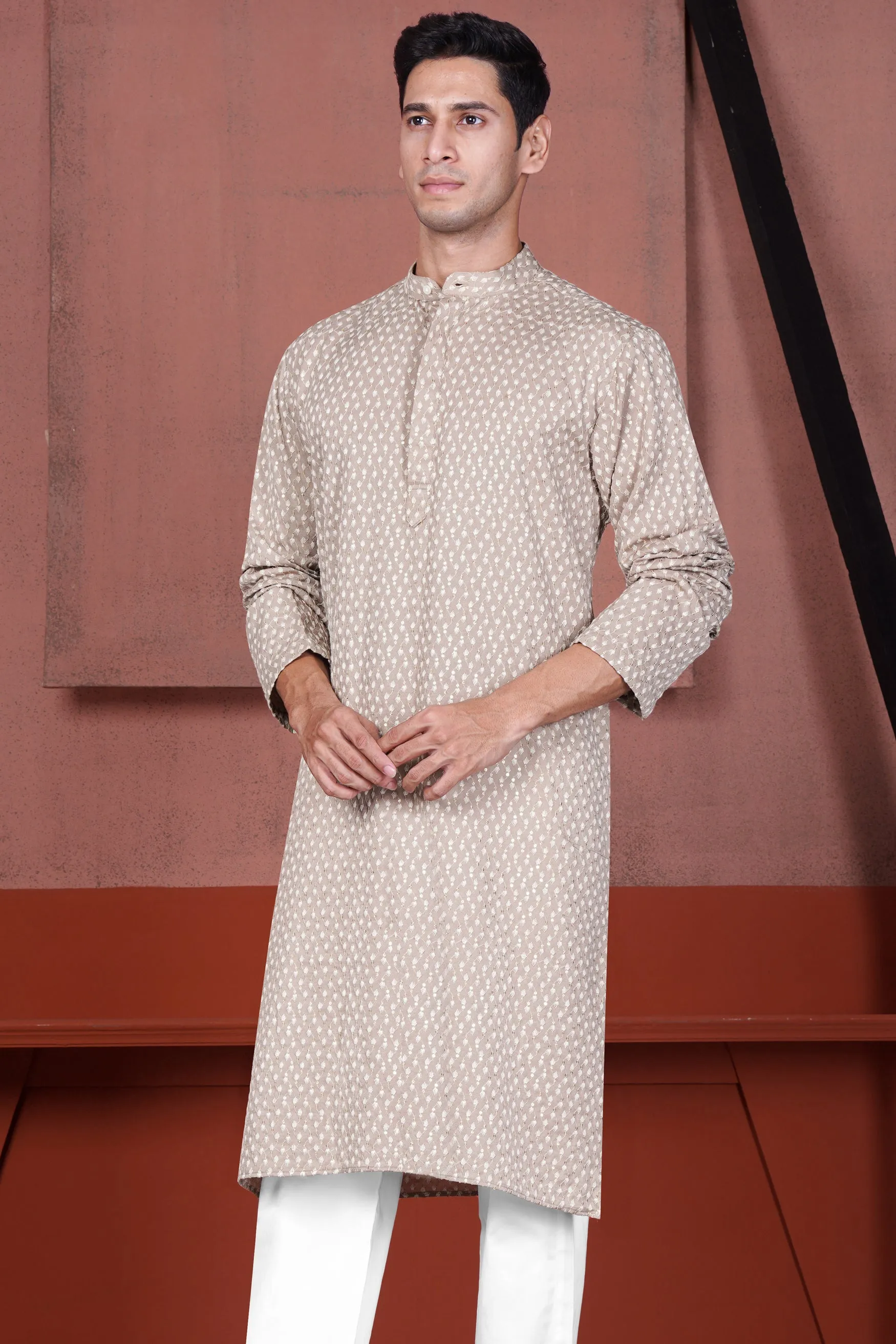 Clam Shell Brown Embroidered Viscose Designer Kurta sold by French Crown product image thumbnail 2