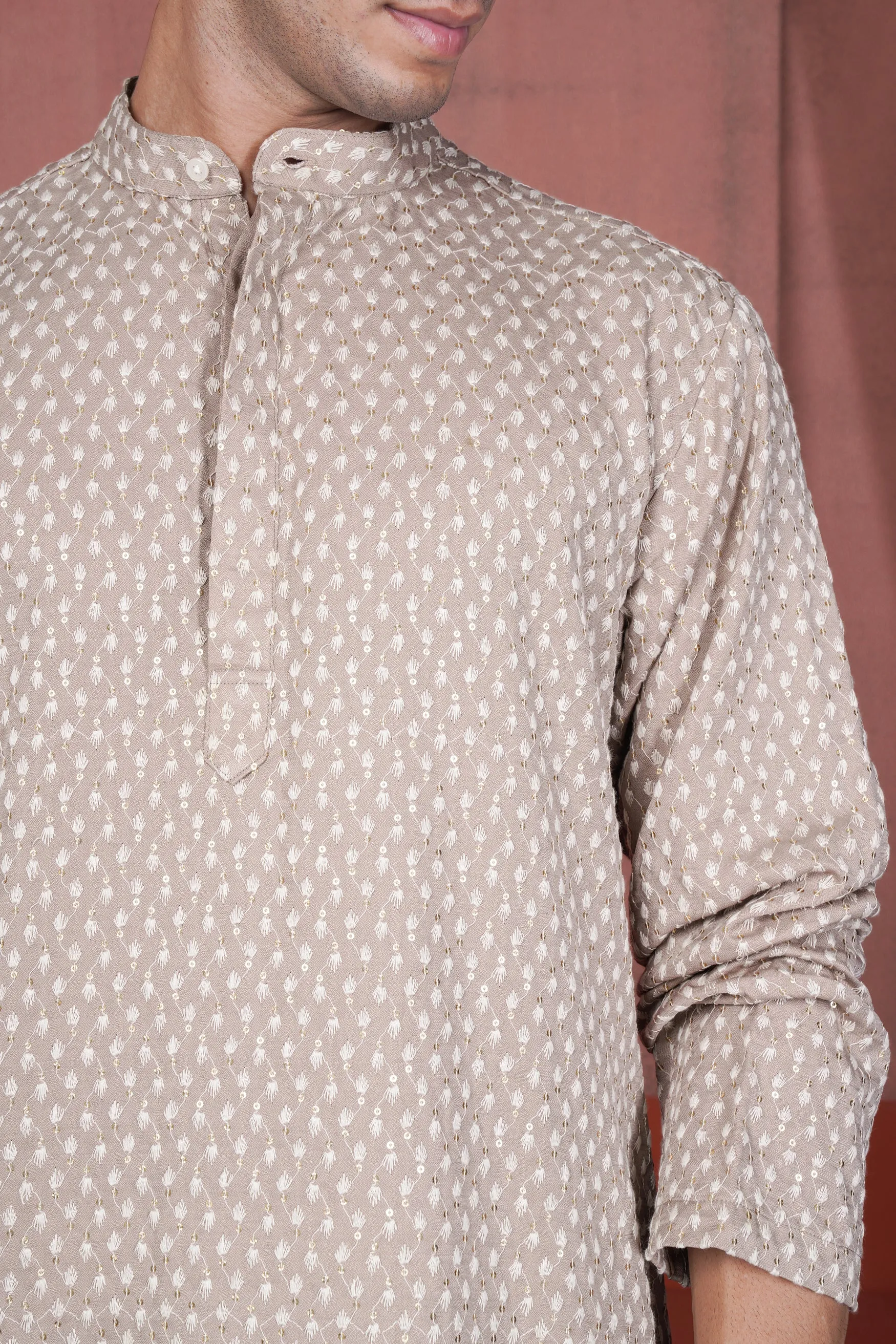 Clam Shell Brown Embroidered Viscose Designer Kurta sold by French Crown product image thumbnail 4