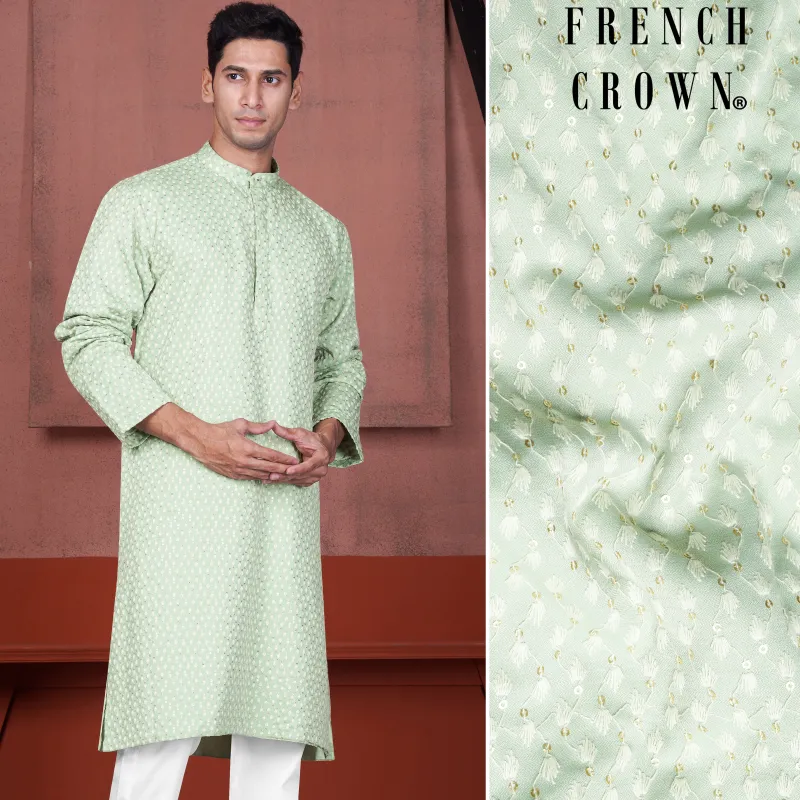 Tasman Green Embroidered Viscose Designer Kurta sold by French Crown