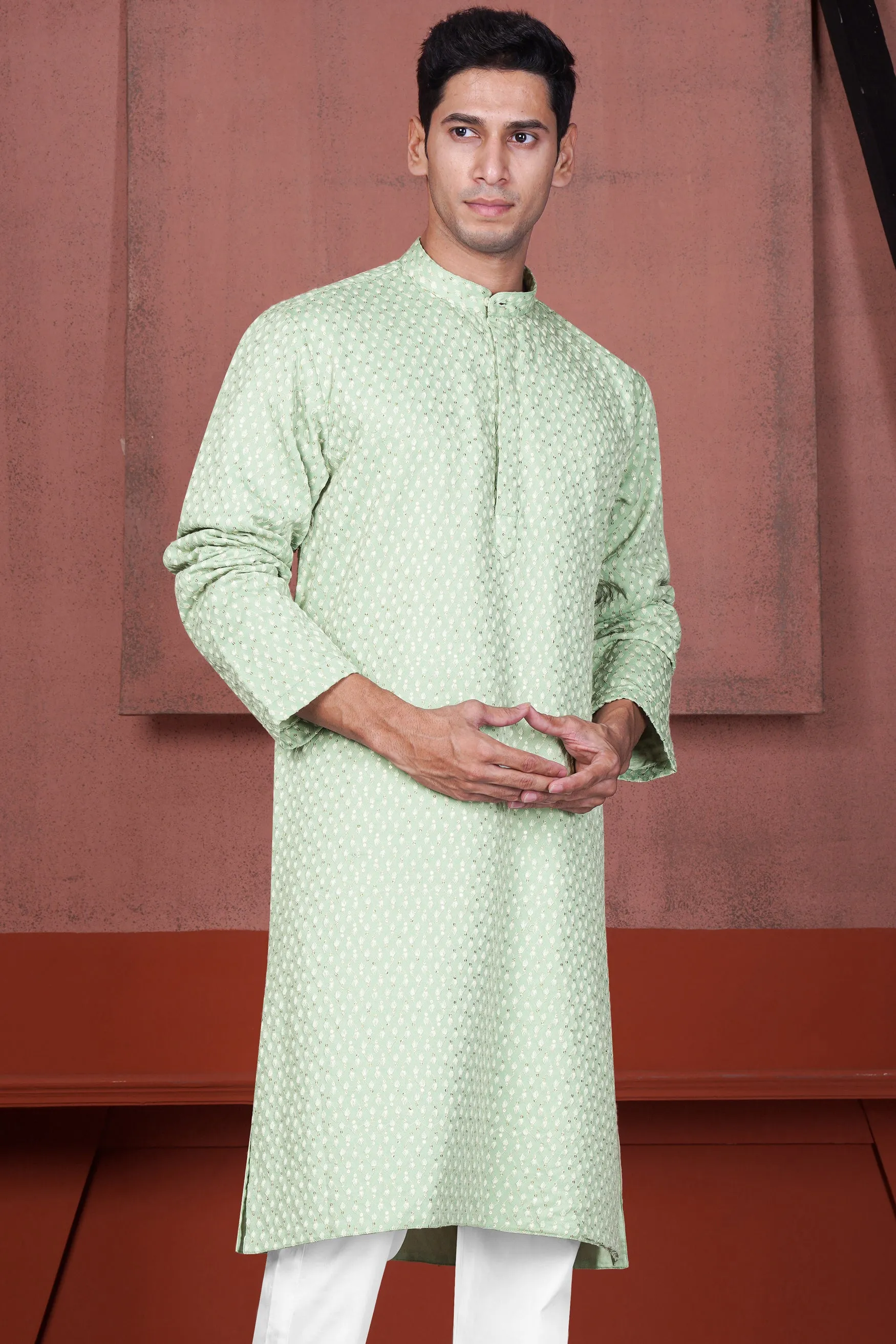 Tasman Green Embroidered Viscose Designer Kurta sold by French Crown product image thumbnail 2