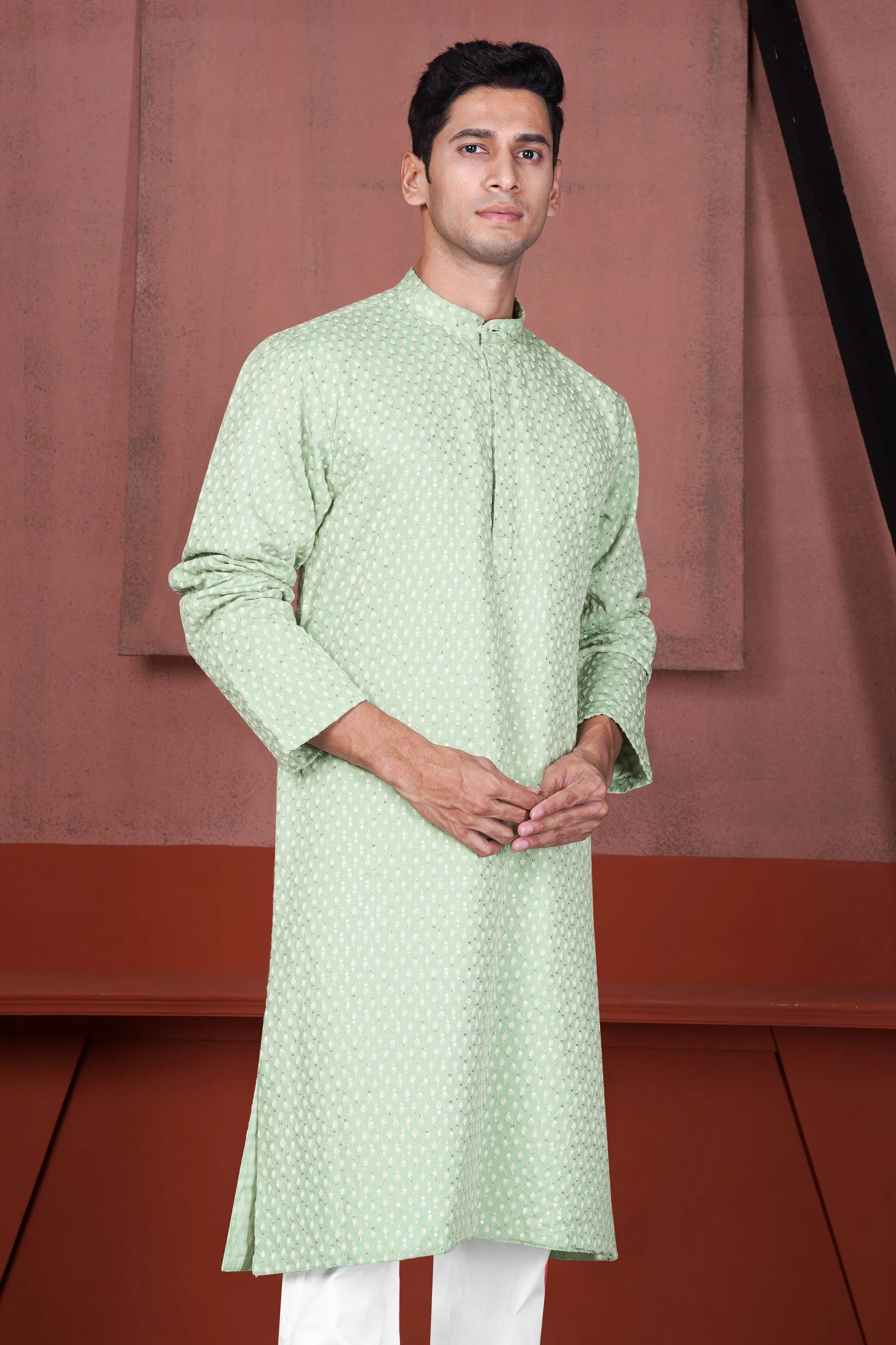 Tasman Green Embroidered Viscose Designer Kurta sold by French Crown product image thumbnail 5
