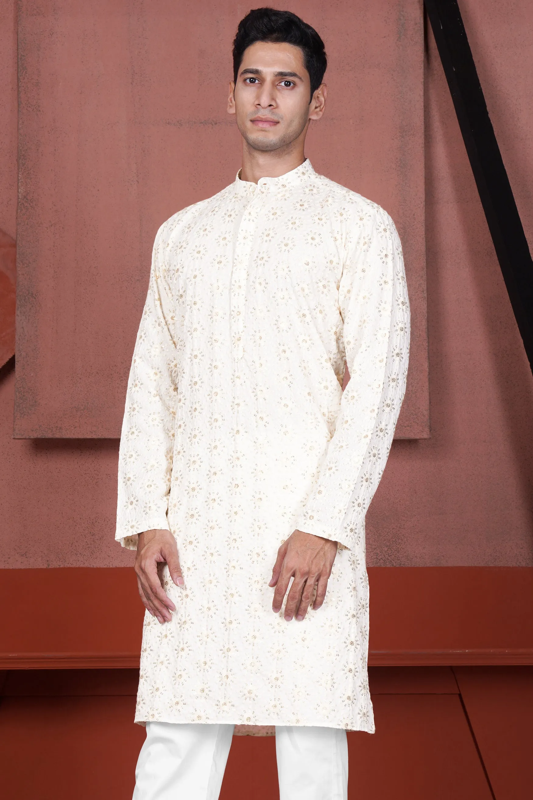Parchment Cream Embroidered Viscose Designer Kurta sold by French Crown product image thumbnail 2