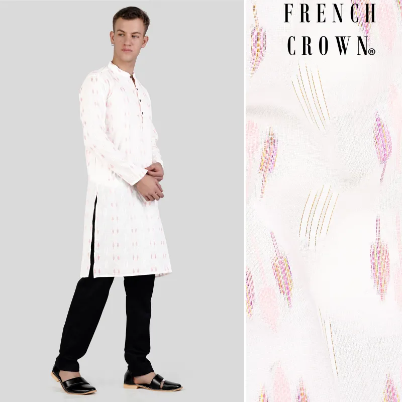 Cosmos Pink Leaves Textured Jacquard Premium Giza Cotton Kurta Set sold by French Crown