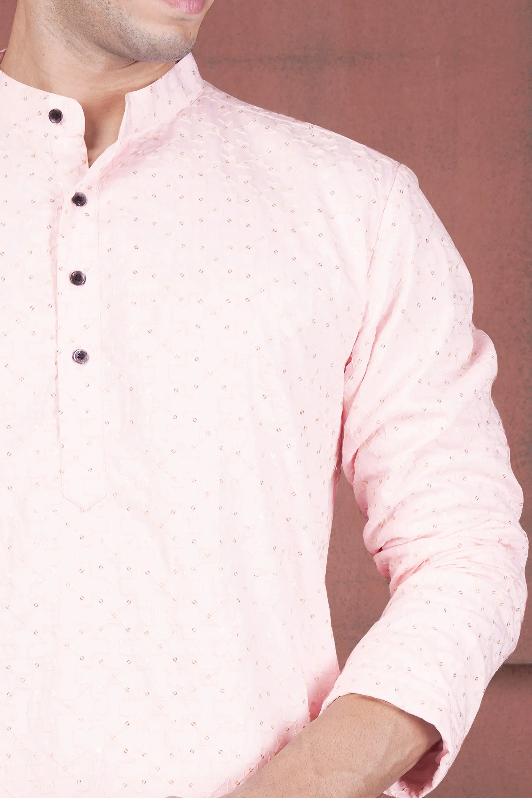 Blush Peach Viscose Embroidered With Tikki Work Designer Kurta sold by French Crown product image thumbnail 4