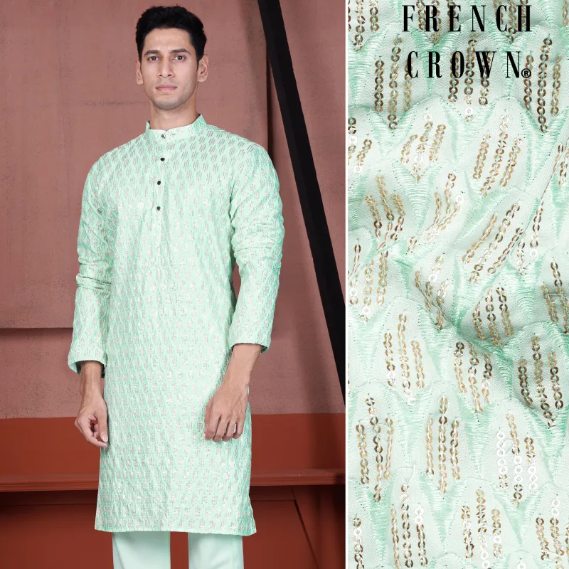 Edgewater Green Viscose Embroidered with Tikki Work Designer Kurta sold by French Crown