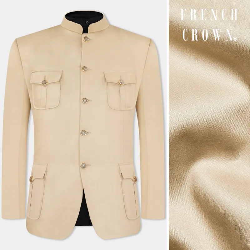 Ivory Cream Wool Rich Bandhgala Designer Blazer sold by French Crown