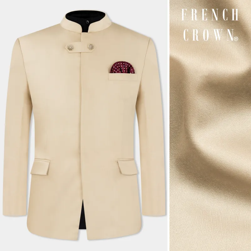 Ivory Cream Wool Rich Bandhgala Designer Blazer sold by French Crown