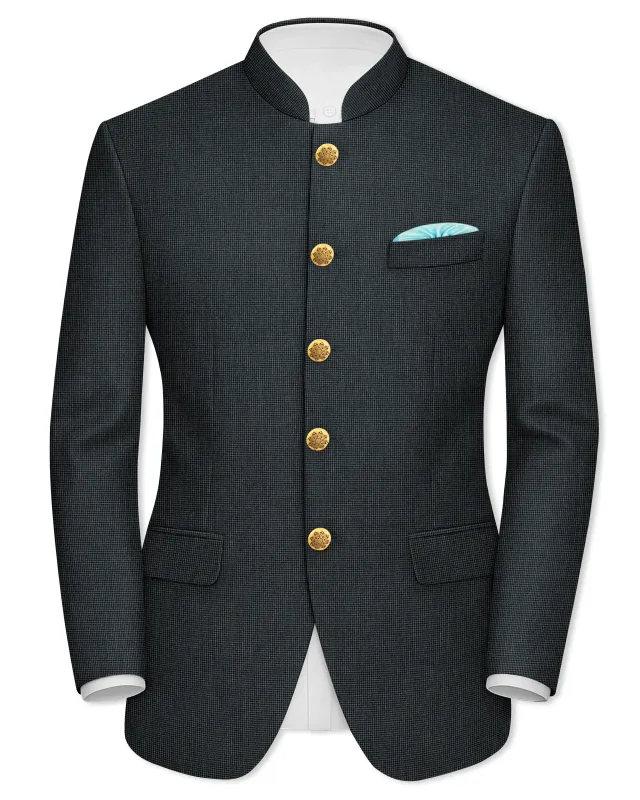 Gunmetal Gray Wool Rich Bandhgala Blazer sold by French Crown