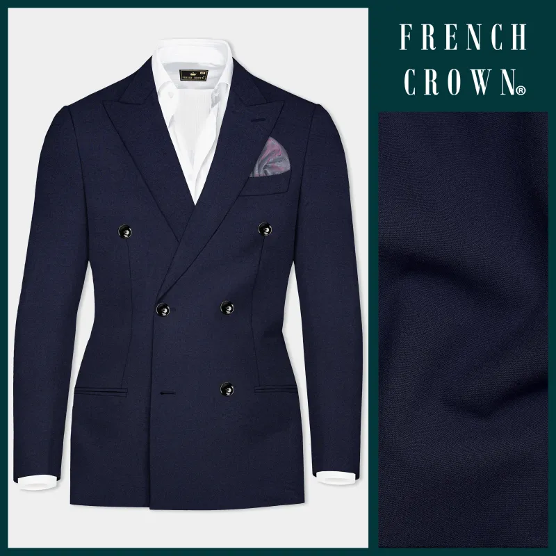 Cloud Burst Blue Wool Rich Double Breasted Stretchable Traveler Blazer sold by French Crown
