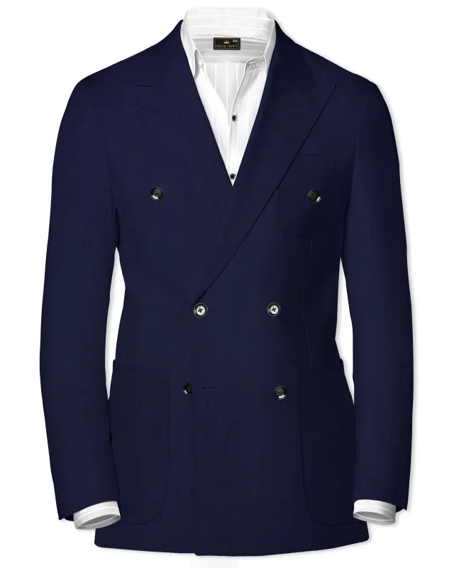 Cinder Blue Wool Rich Double Breasted Sports Blazer sold by French Crown
