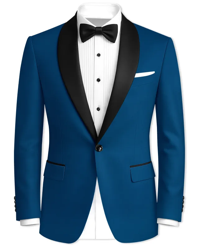 Calypso Blue Wool Rich Tuxedo Blazer sold by French Crown