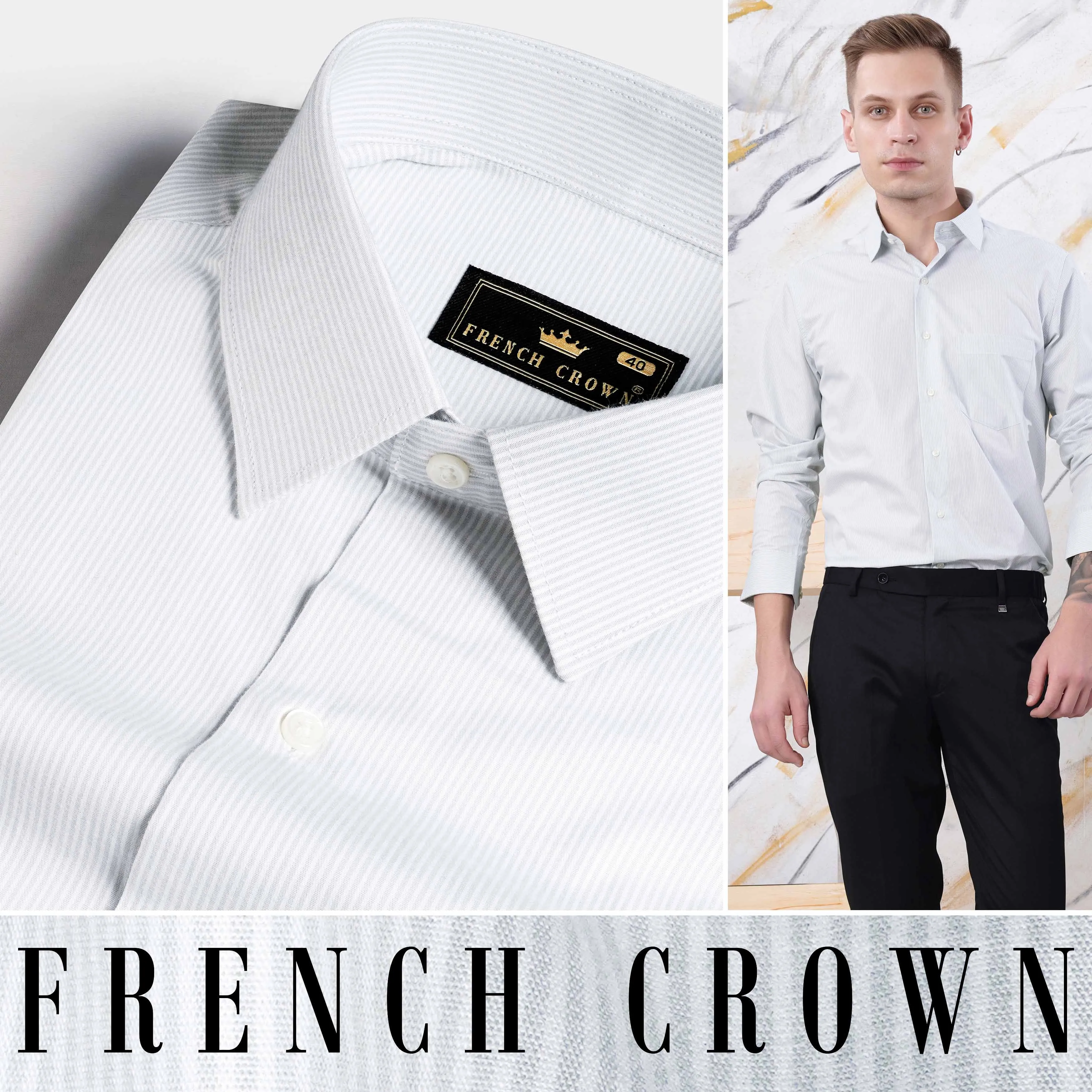 Gainsboro Gray and White Pinstriped Premium Cotton Shirt sold by French Crown product image thumbnail 4