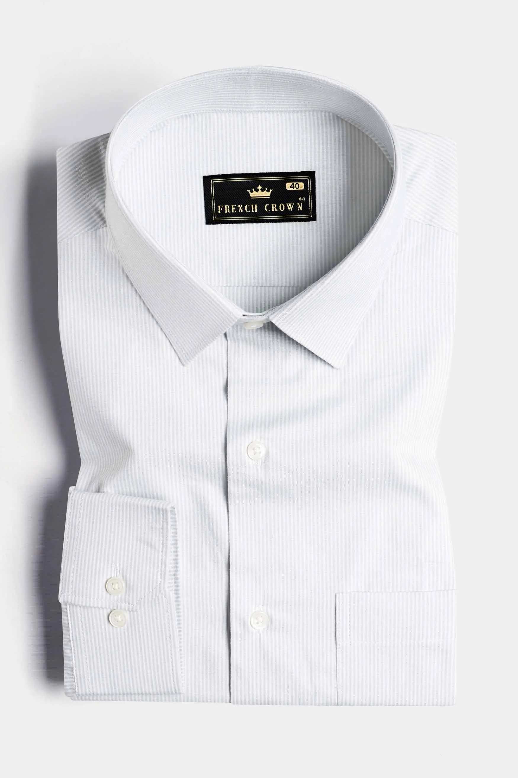 Gainsboro Gray and White Pinstriped Premium Cotton Shirt sold by French Crown product image thumbnail 3