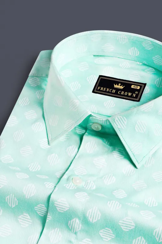 Chinook Green and White Printed Subtle Sheen Super Soft Premium Cotton Shirt sold by French Crown