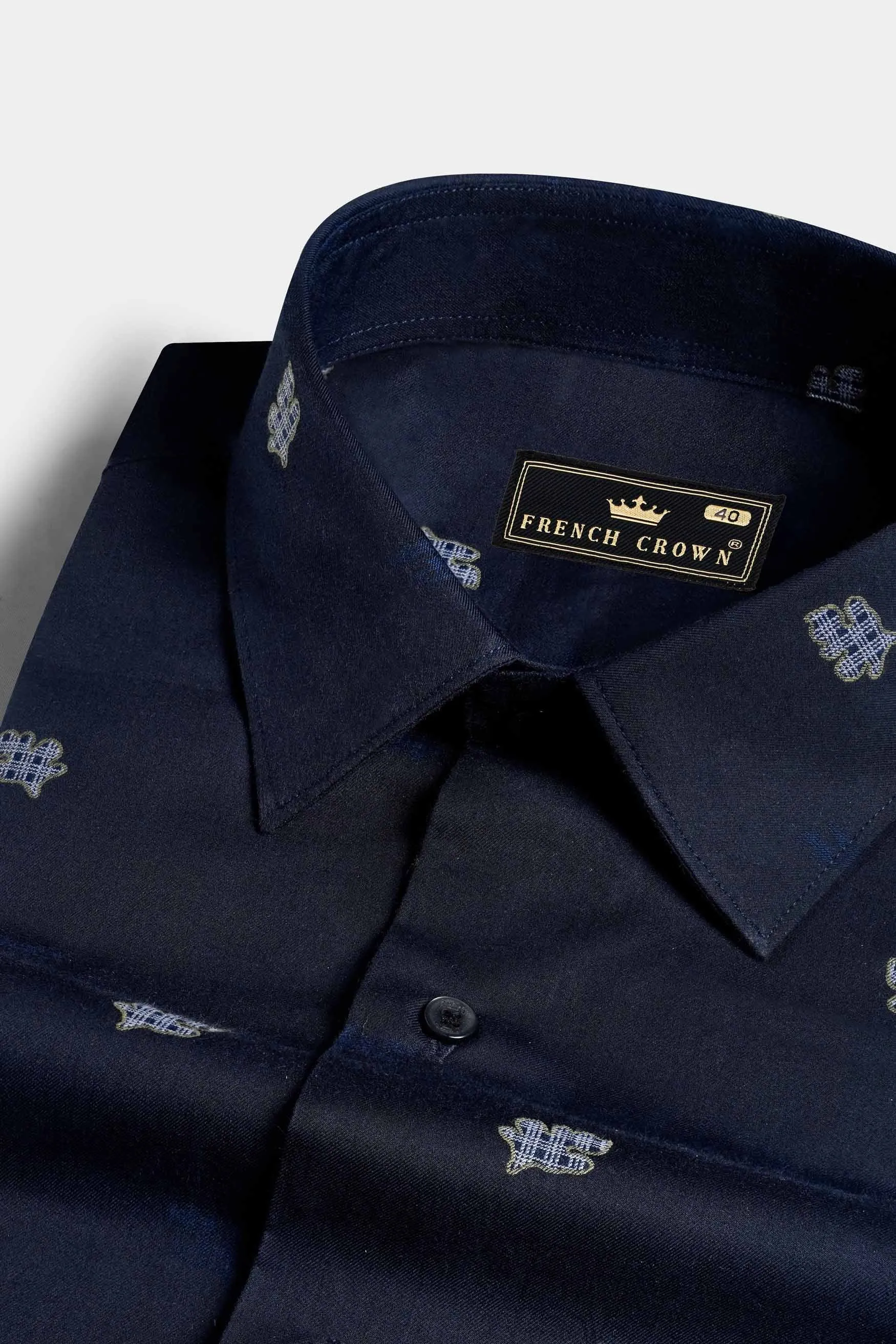 Ebony Clay Blue Jacquard Textured Premium Giza Cotton Shirt sold by French Crown