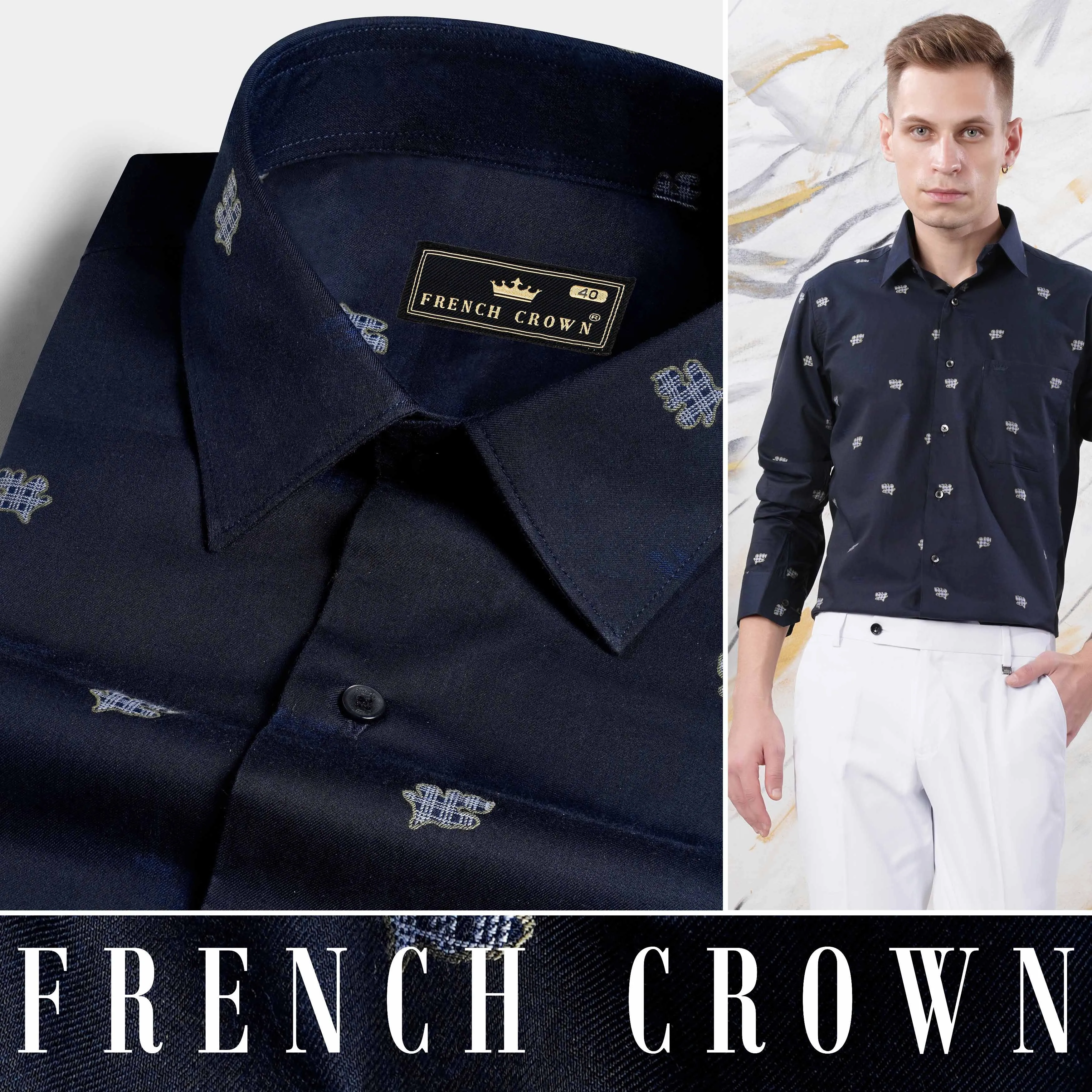 Ebony Clay Blue Jacquard Textured Premium Giza Cotton Shirt sold by French Crown product image thumbnail 4