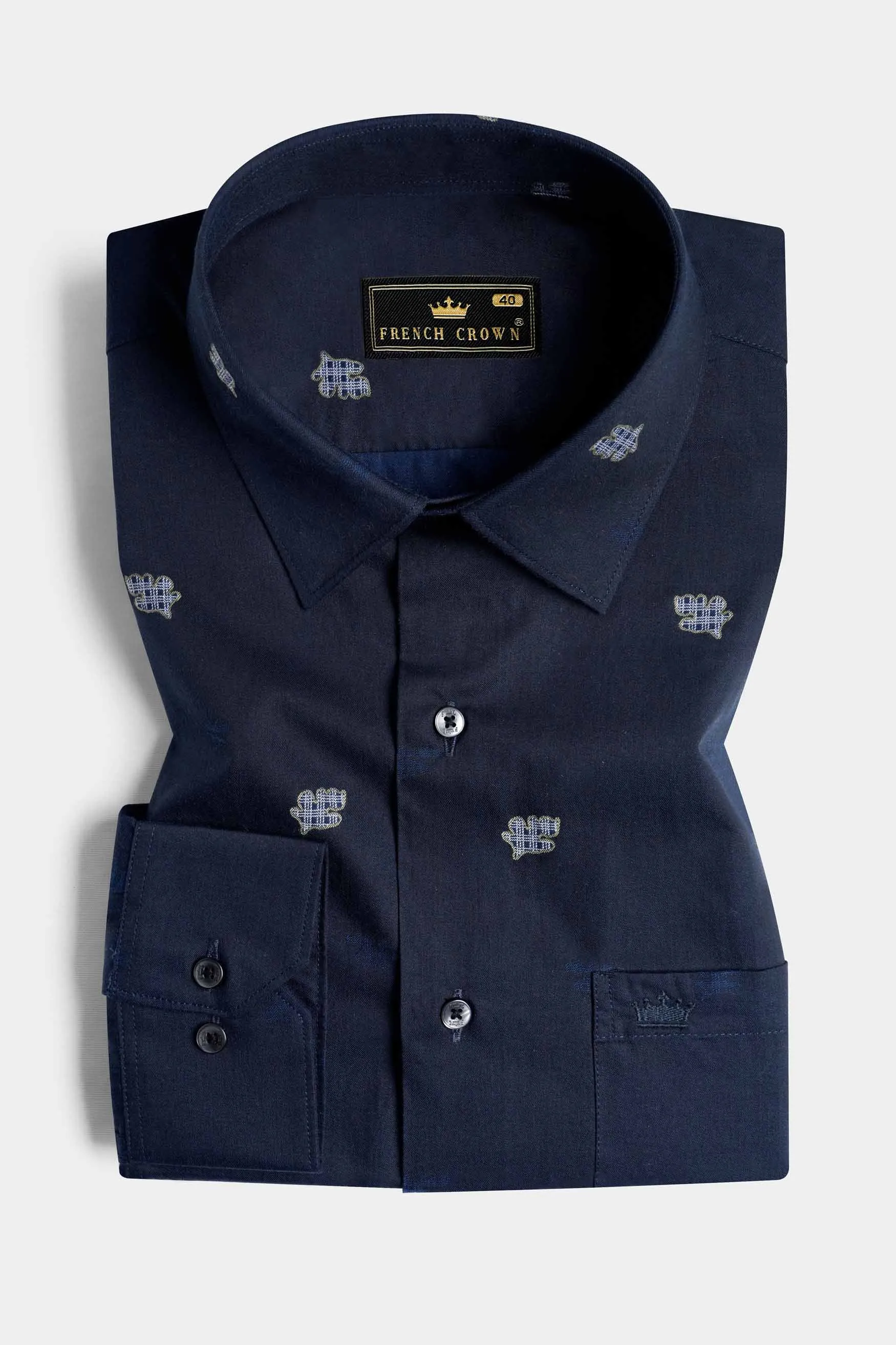 Ebony Clay Blue Jacquard Textured Premium Giza Cotton Shirt sold by French Crown product image thumbnail 3