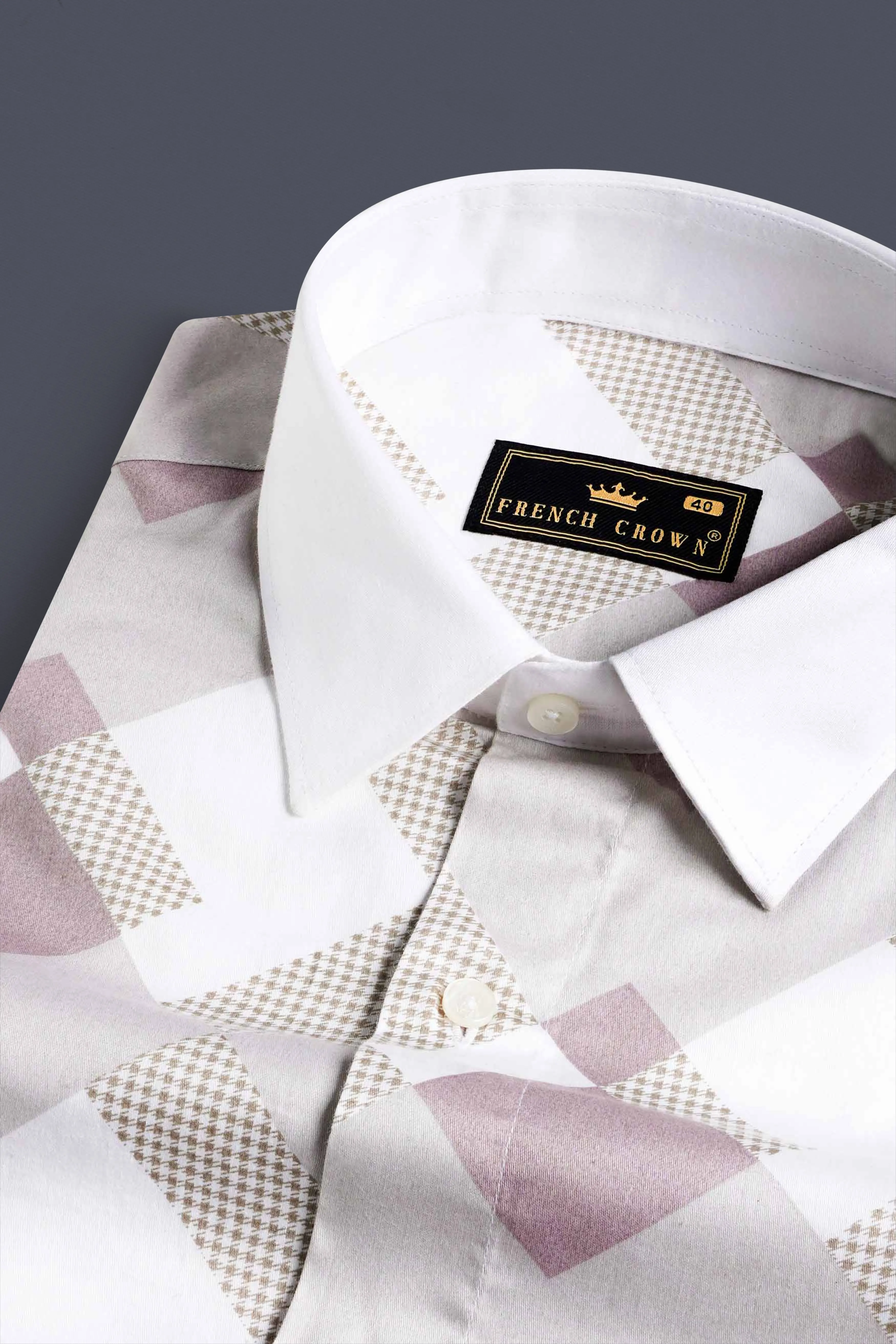 Ghost Gray and Blossom Pink Printed with White Cuffs and Collar Subtle Sheen Super Soft Premium Cotton Shirt sold by French Crown product image thumbnail 4