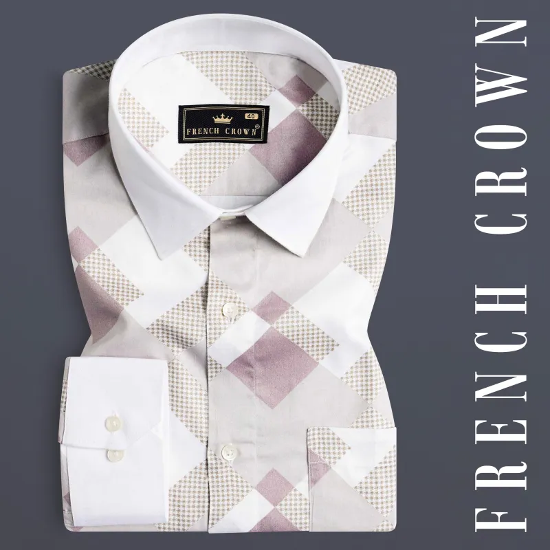 Ghost Gray and Blossom Pink Printed with White Cuffs and Collar Subtle Sheen Super Soft Premium Cotton Shirt sold by French Crown
