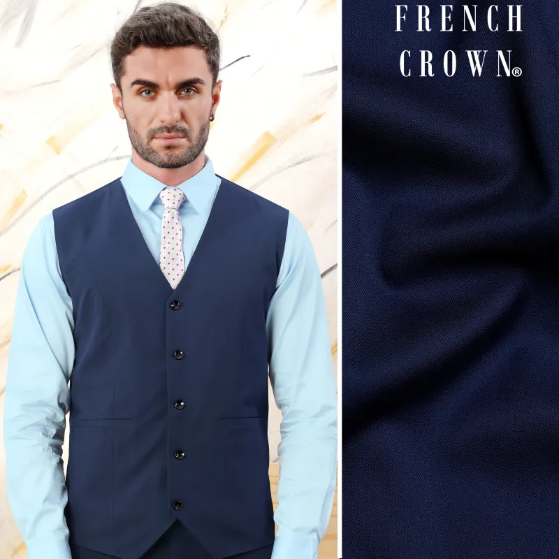 Cloud Burst Blue Wool Rich Stretchable Waistcoat sold by French Crown
