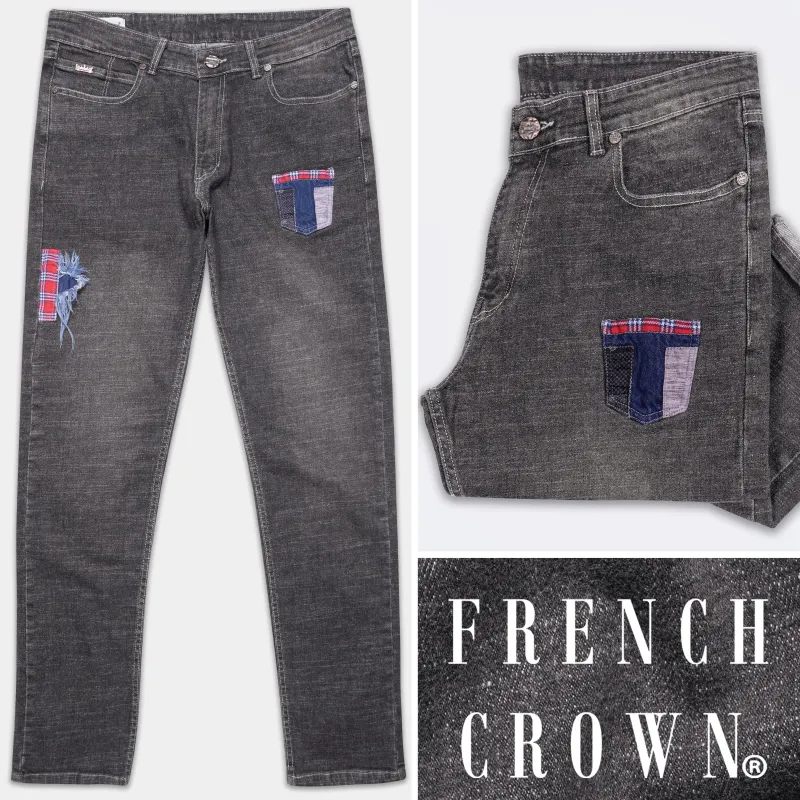 Wenge Grey Washed Patch Work Stretchable Denim sold by French Crown