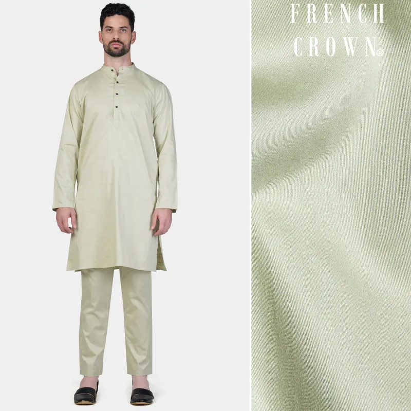 Coriander Green Subtle Sheen Super Soft Premium Cotton Kurta Set sold by French Crown