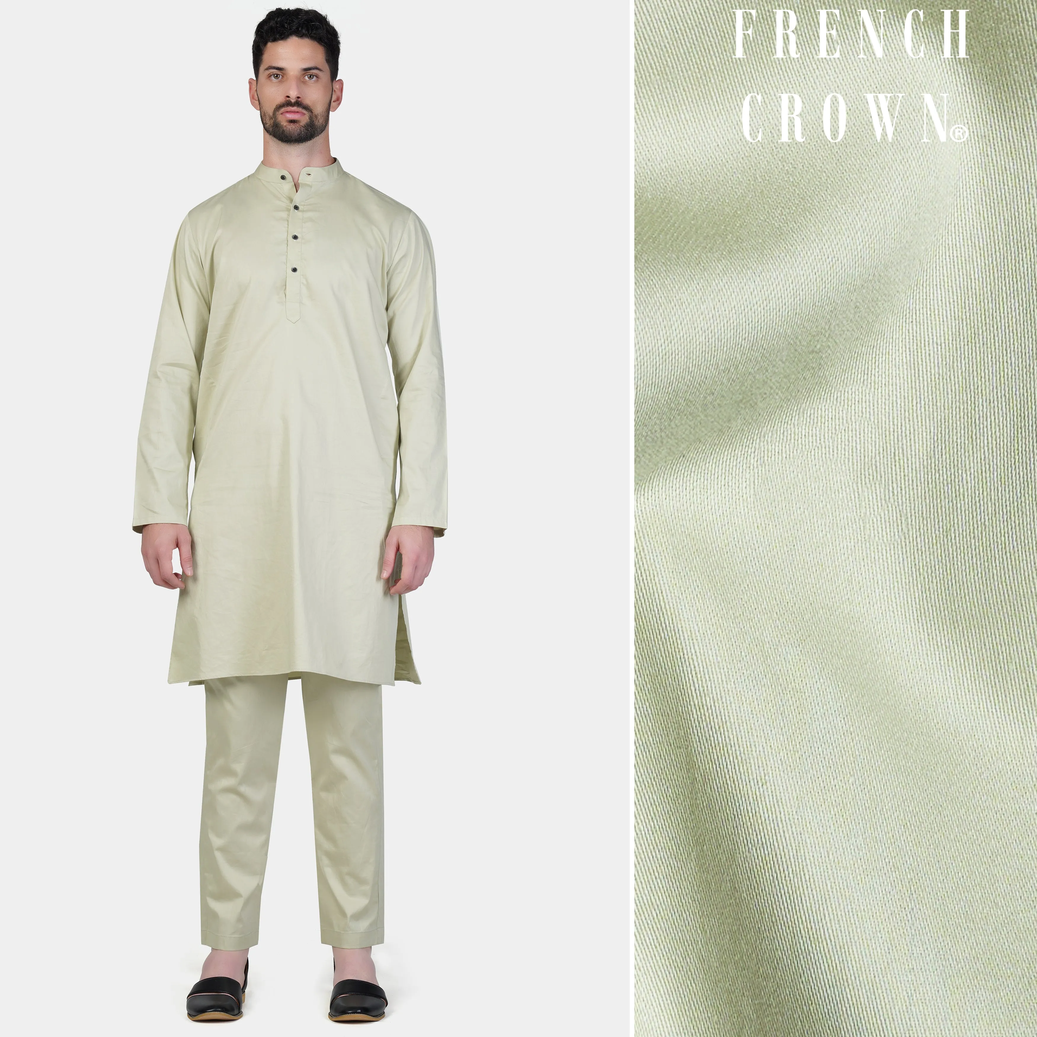 Coriander Green Subtle Sheen Super Soft Premium Cotton Kurta Set sold by French Crown