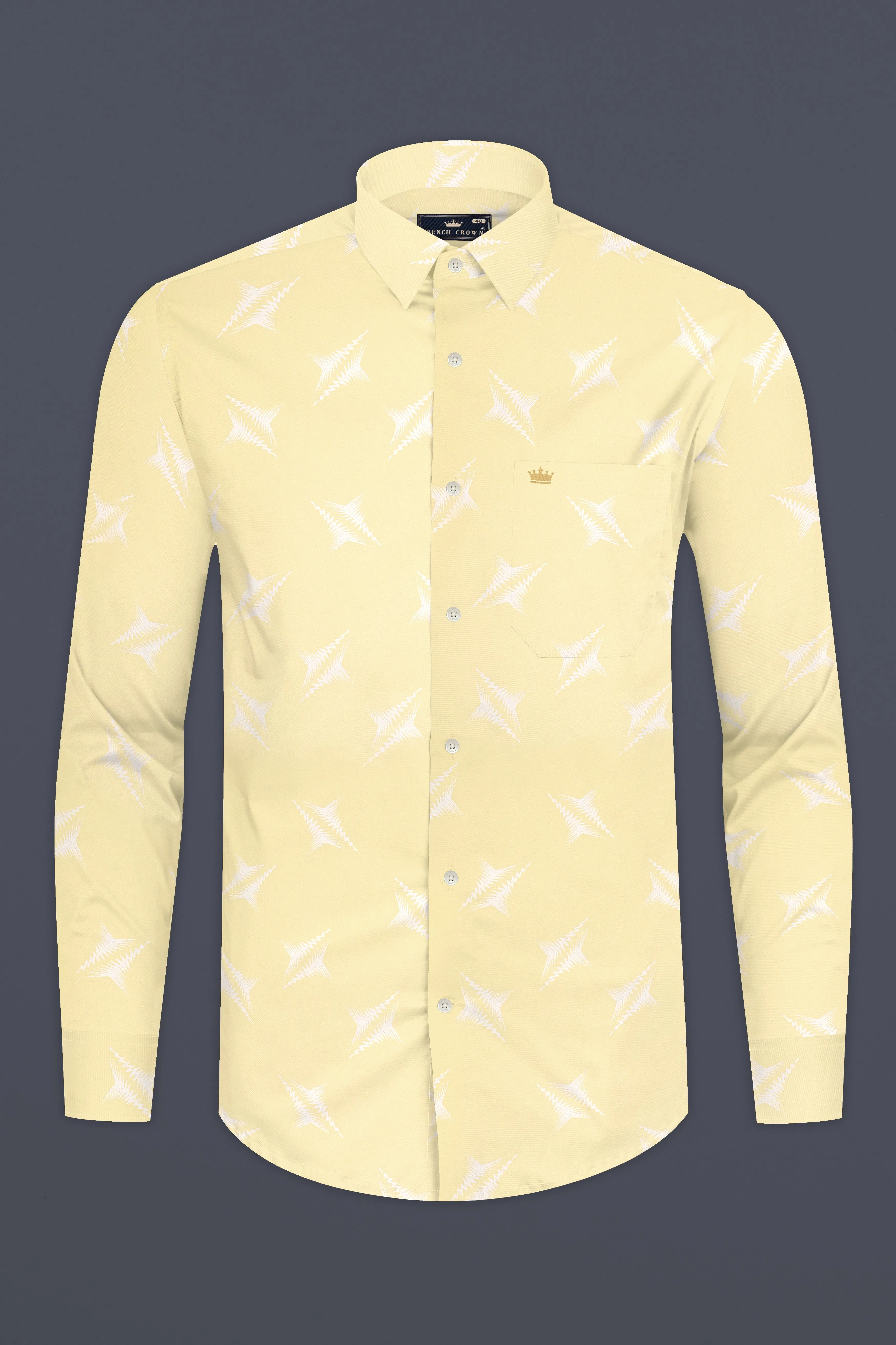 Sandwisp Yellow and White Printed Subtle Sheen Super Soft Premium Cotton Shirt sold by French Crown product image thumbnail 4