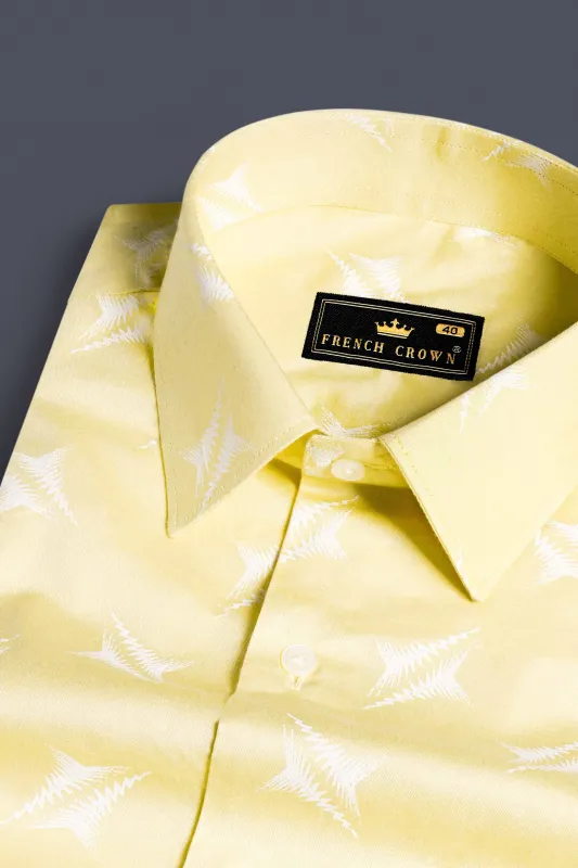 Sandwisp Yellow and White Printed Subtle Sheen Super Soft Premium Cotton Shirt sold by French Crown