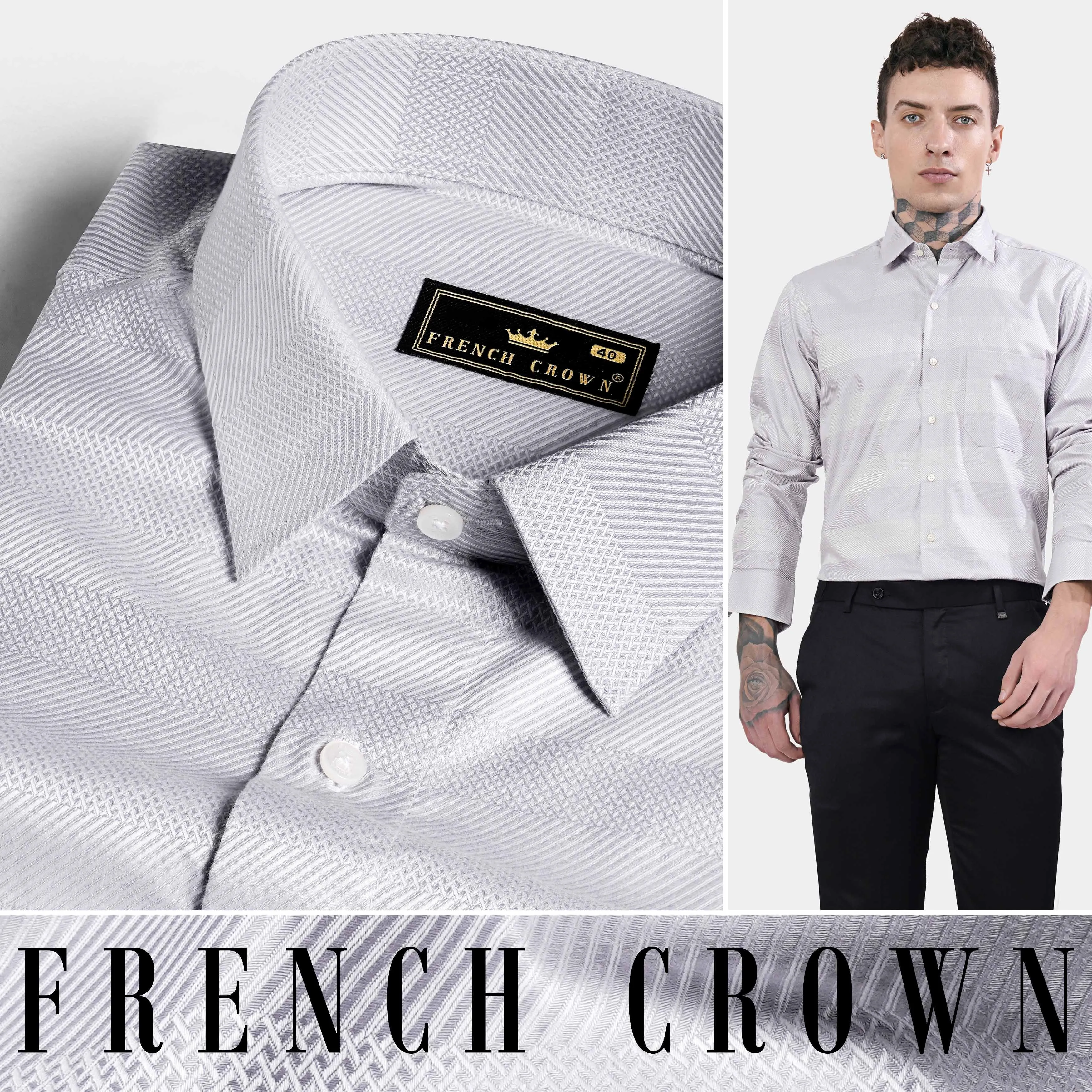 Periglacial Gray Dobby Textured Premium Giza Cotton Shirt sold by French Crown product image thumbnail 4