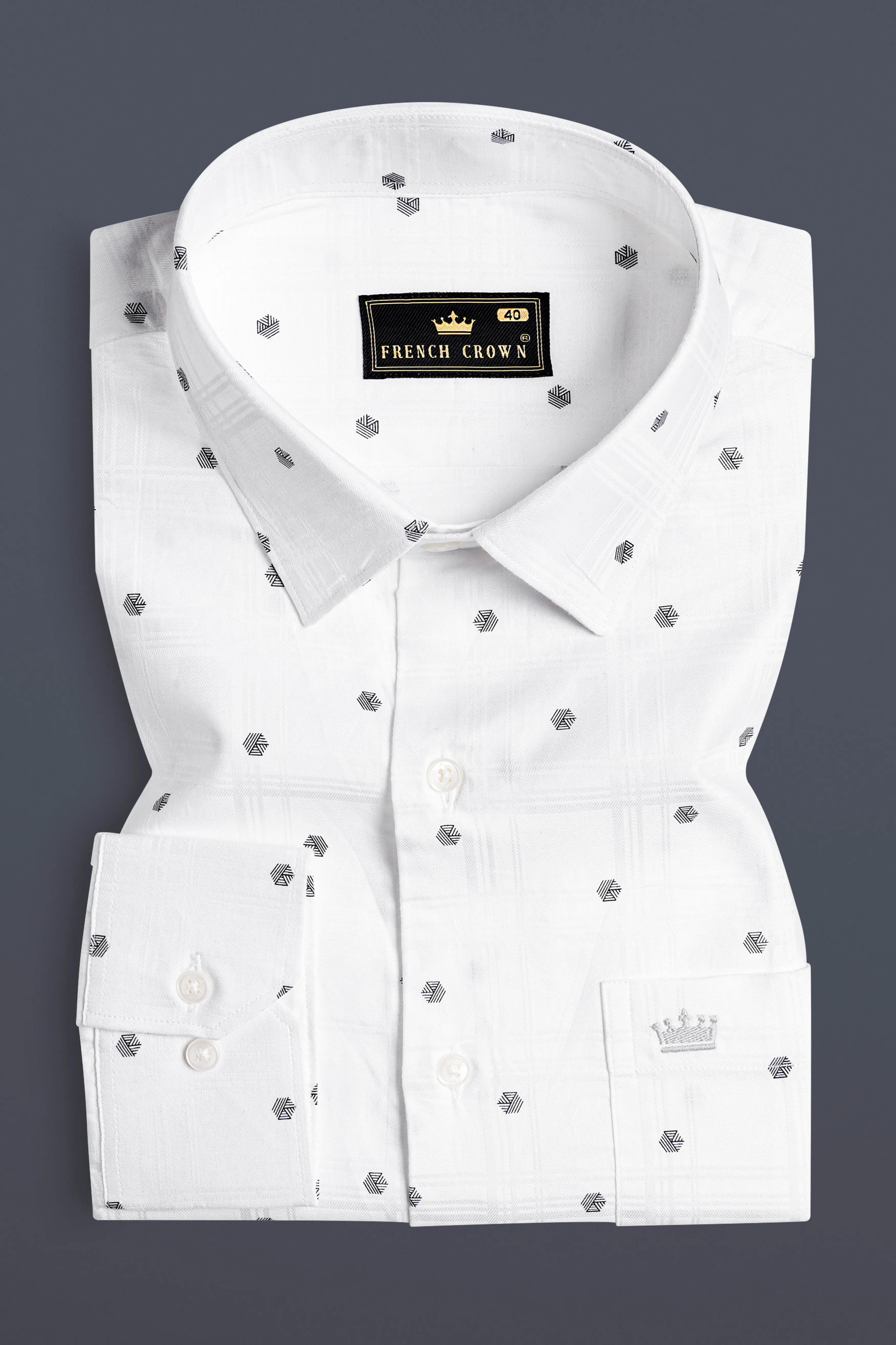 Bright White Dobby Textured Premium Giza Cotton Shirt sold by French Crown product image thumbnail 3