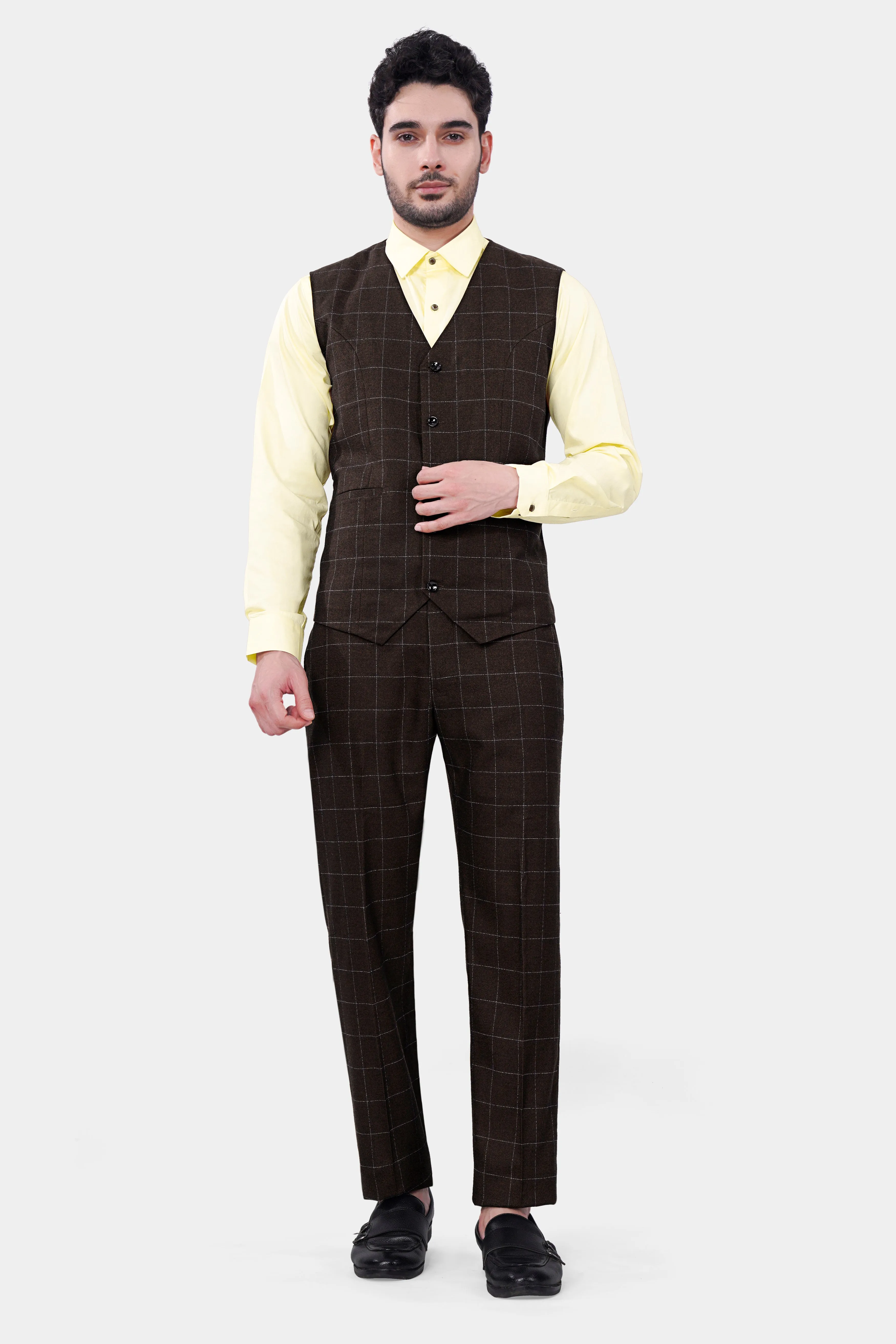 Chicory Brown Windowpane Wool Rich Waistcoat sold by French Crown product image thumbnail 5