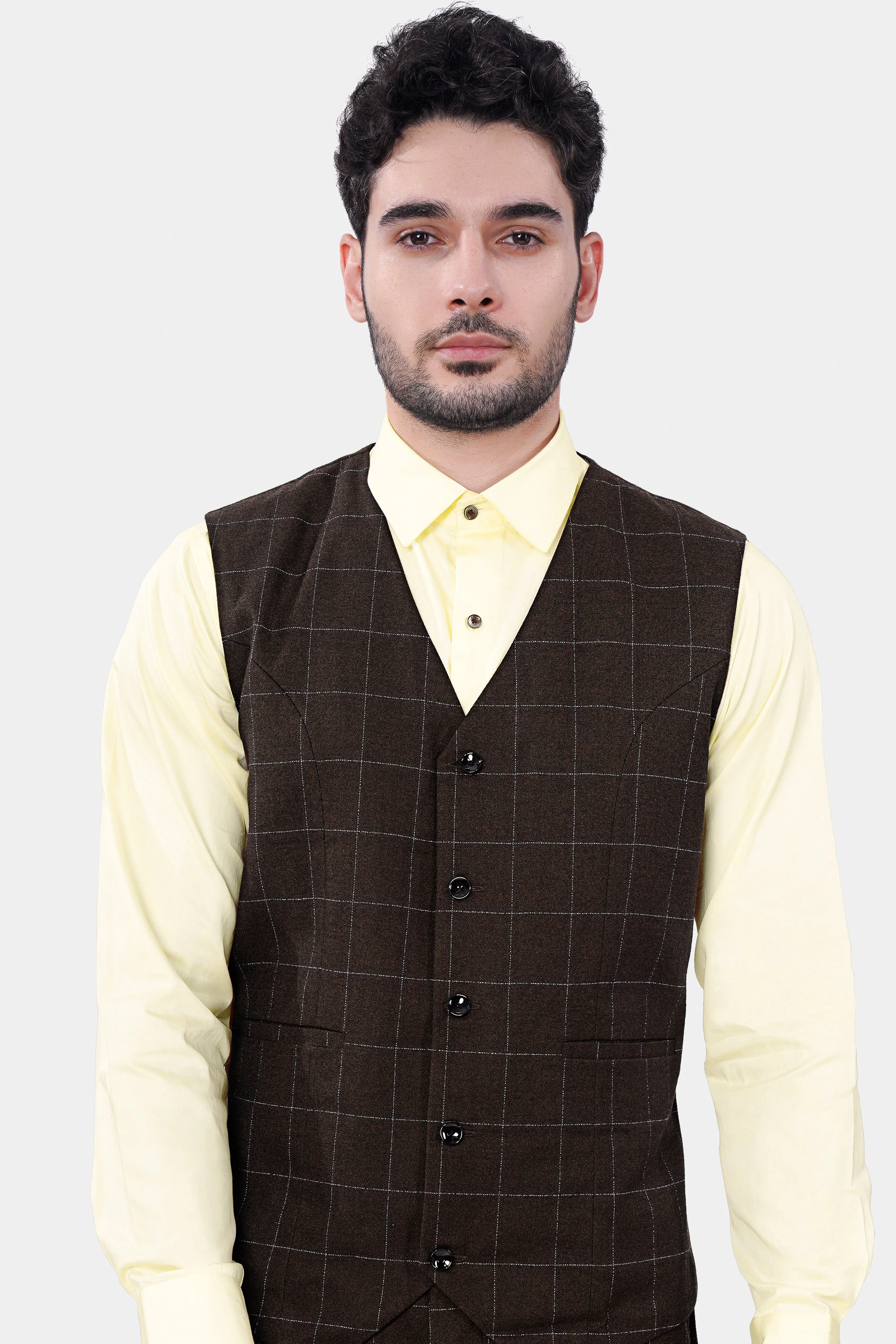 Chicory Brown Windowpane Wool Rich Waistcoat sold by French Crown product image thumbnail 2