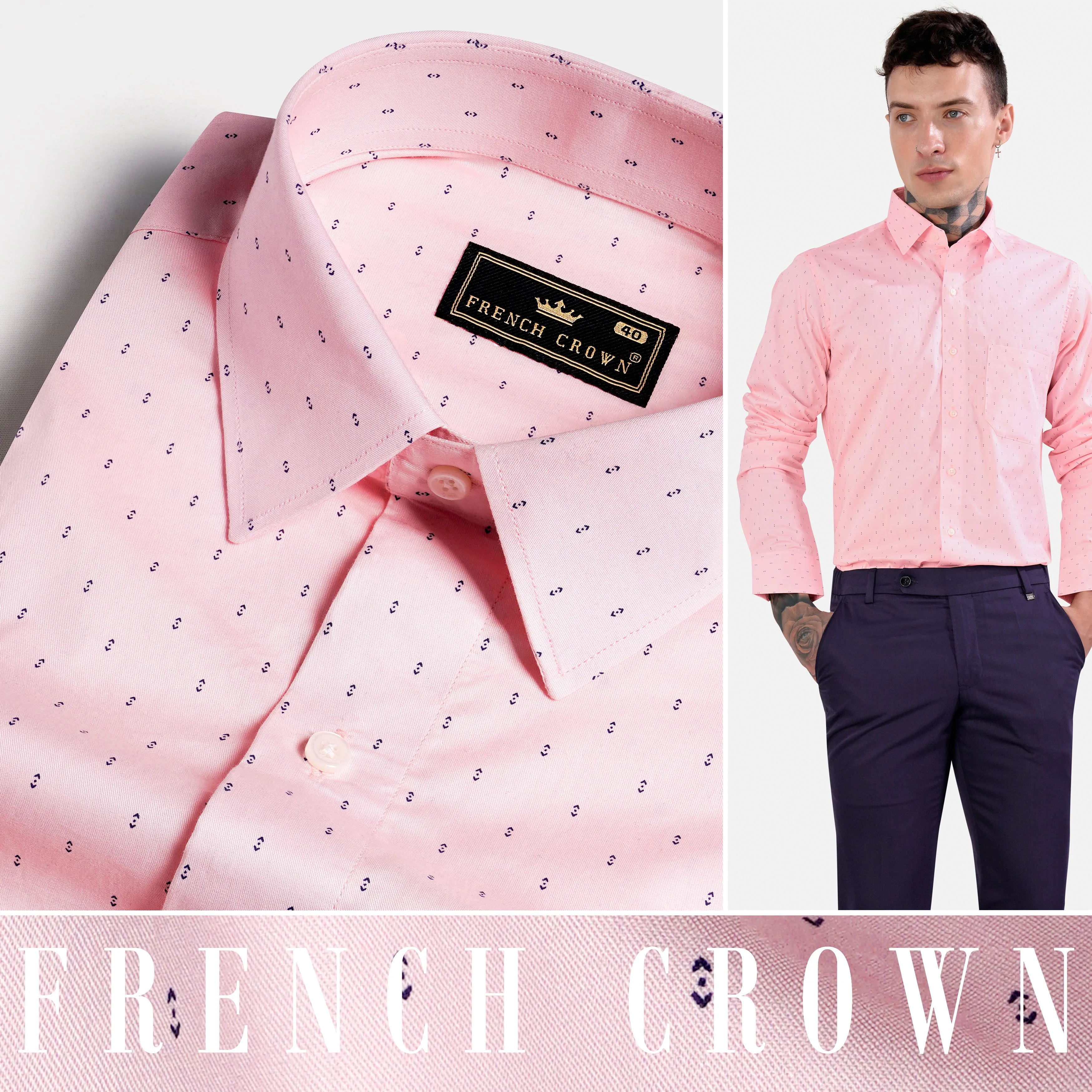 Thistle Pink Printed Twill Premium Cotton Shirt sold by French Crown product image thumbnail 4