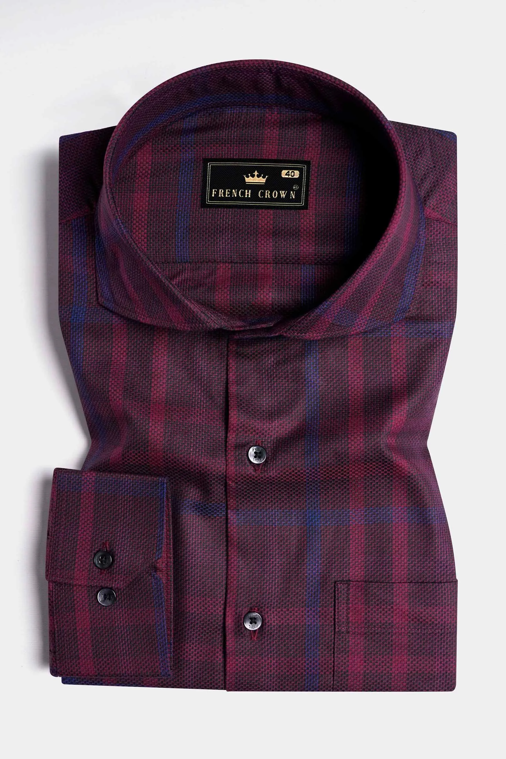 Magenta Maroon and CloudBurst Blue Dobby Textured Premium Giza Cotton Shirt sold by French Crown product image thumbnail 3