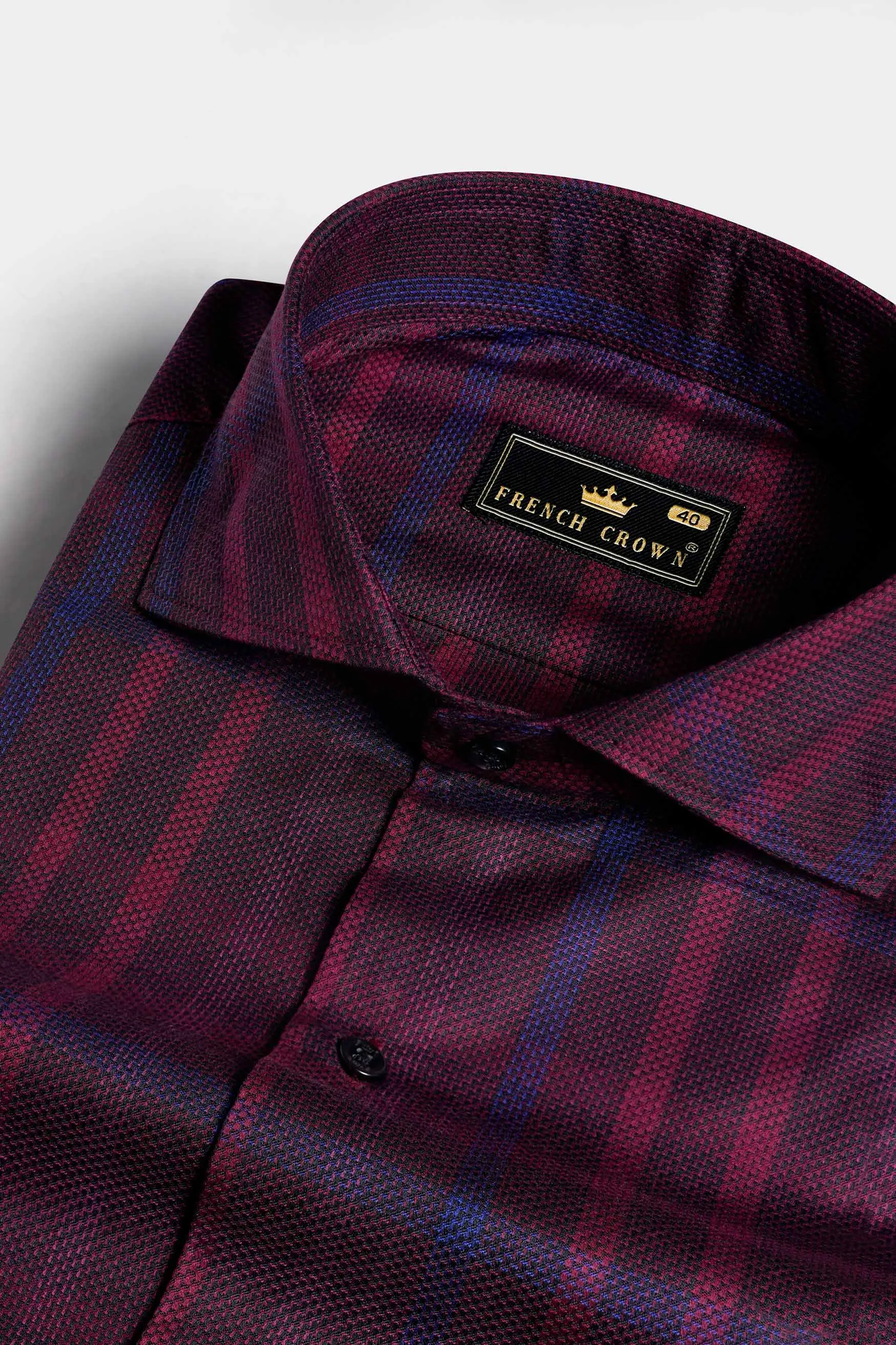 Magenta Maroon and CloudBurst Blue Dobby Textured Premium Giza Cotton Shirt sold by French Crown