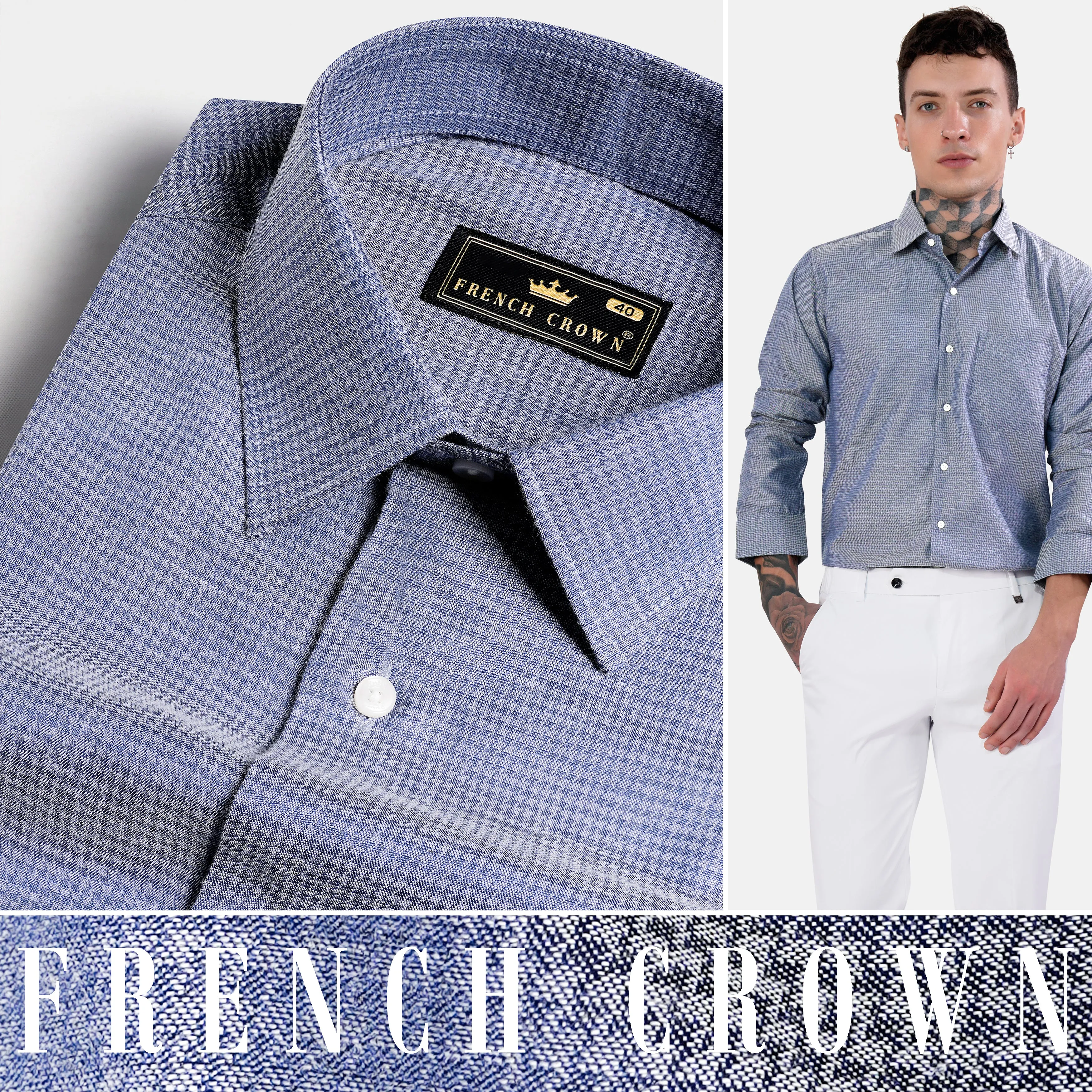Cadet Blue Houndstooth Shirt sold by French Crown product image thumbnail 4
