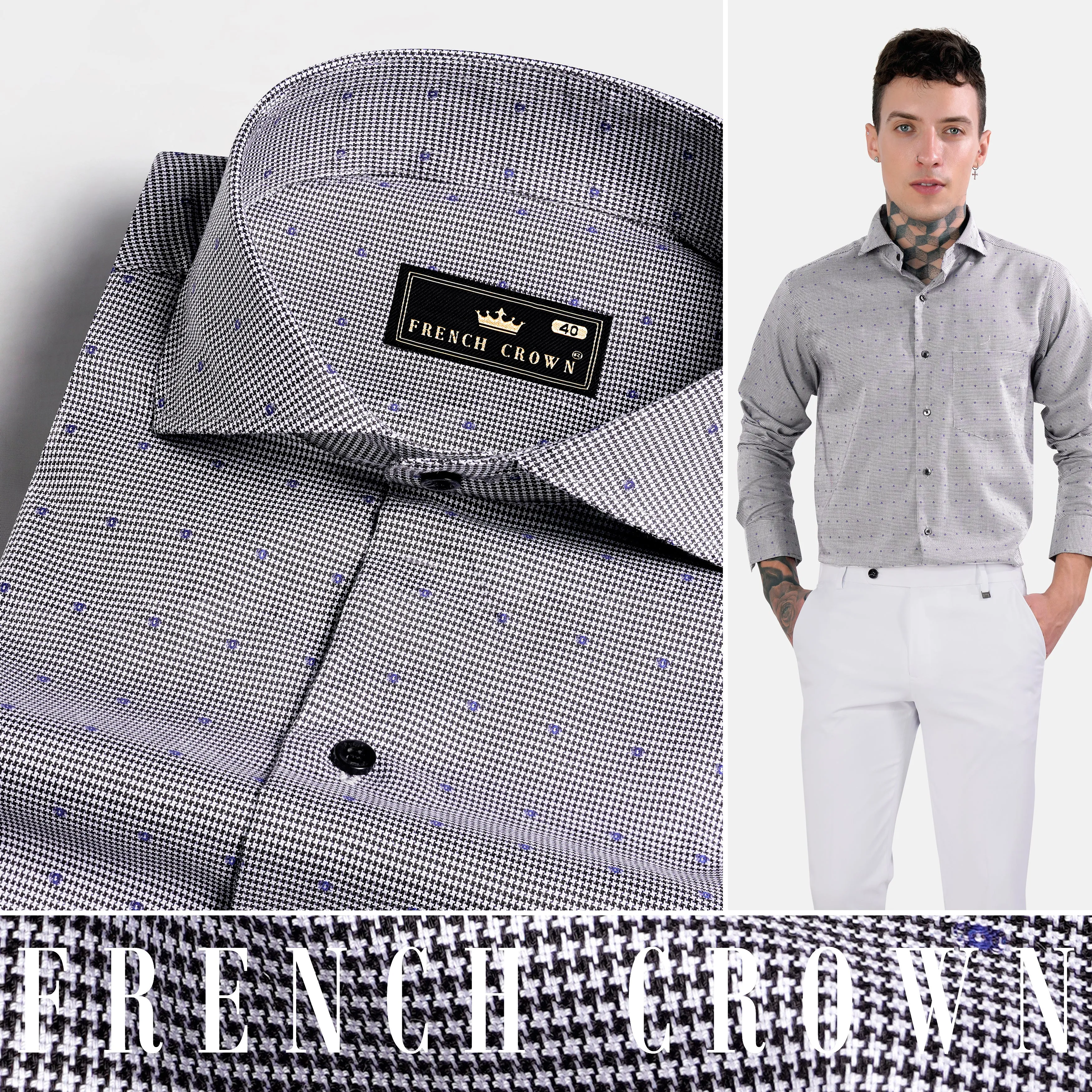 Concord Gray and Scampi Blue Houndstooth Shirt sold by French Crown product image thumbnail 4