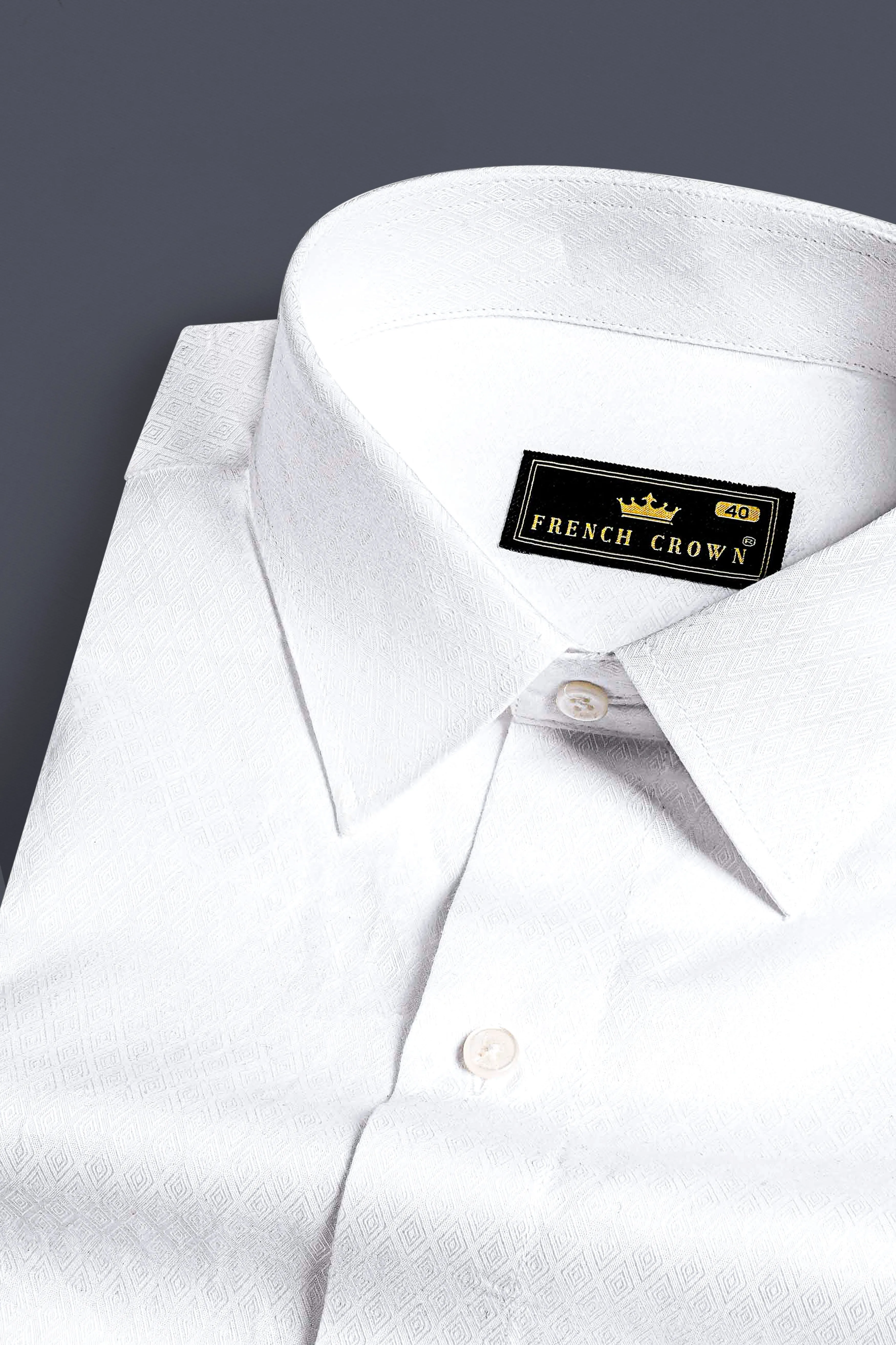 Bright White Dobby Textured Premium Giza Cotton Shirt sold by French Crown
