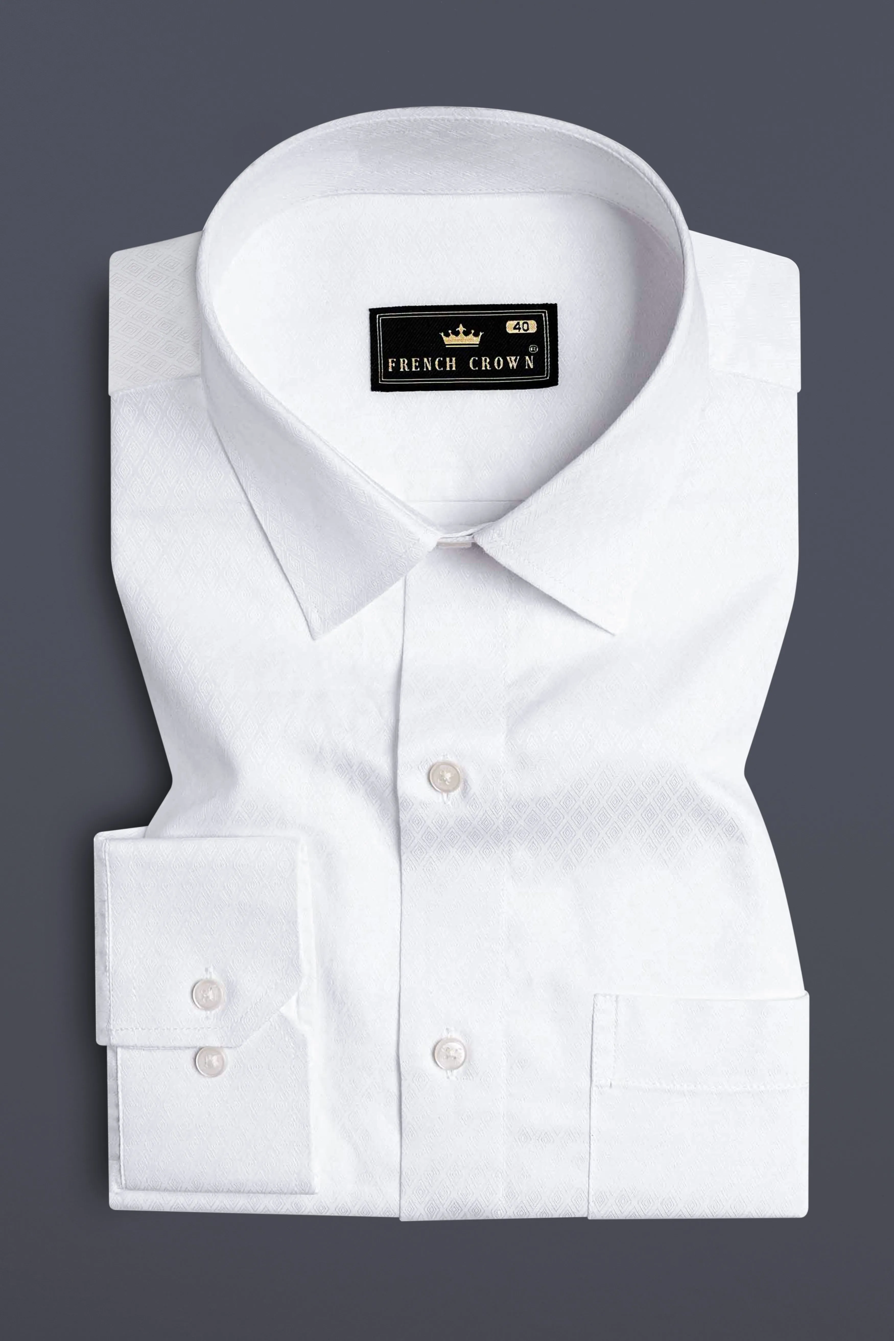 Bright White Dobby Textured Premium Giza Cotton Shirt sold by French Crown product image thumbnail 3